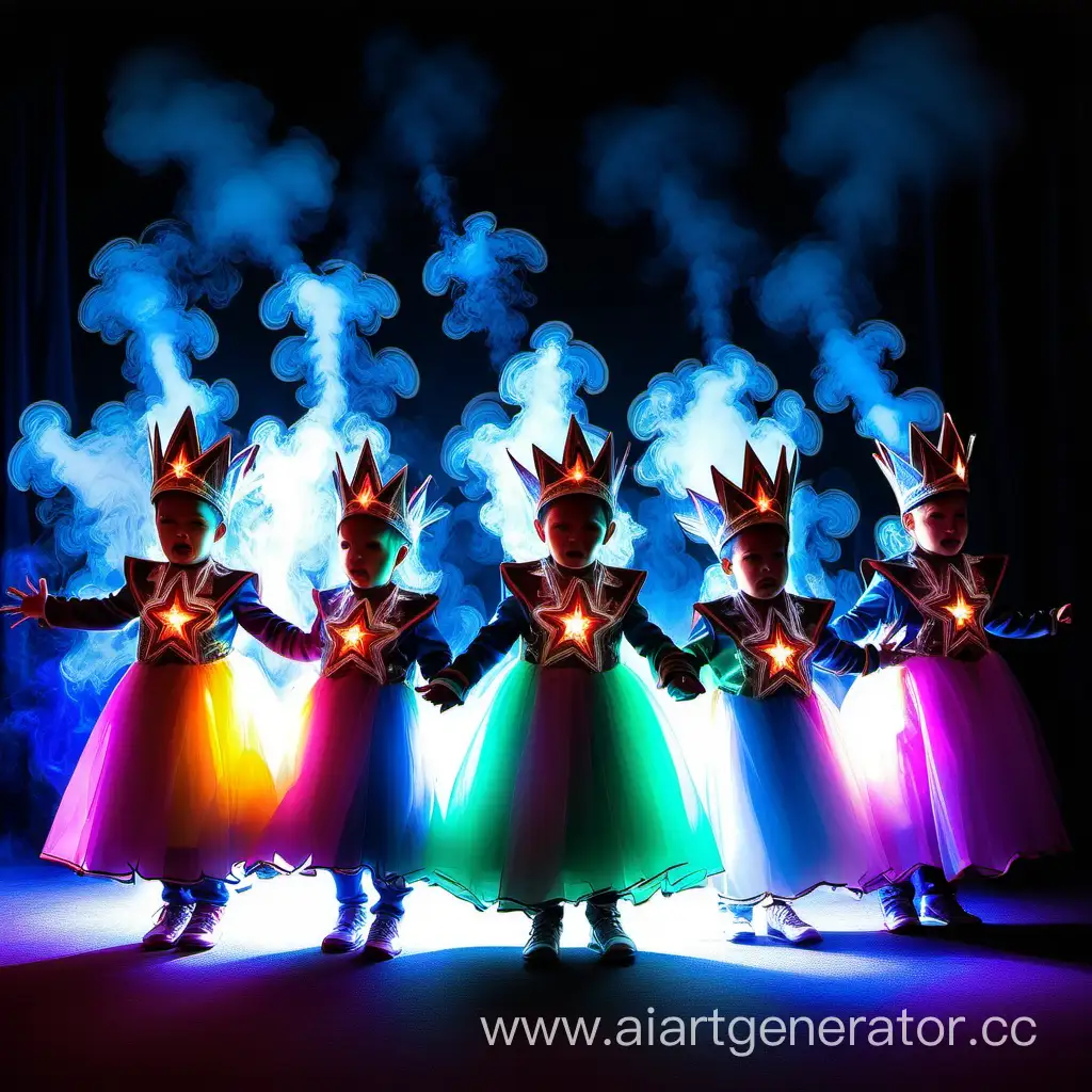 Дети светящиеся костюмы Световое шоу театр звезды дети дым огни яркий башкирский костюм огоньки лучи спецэффекты