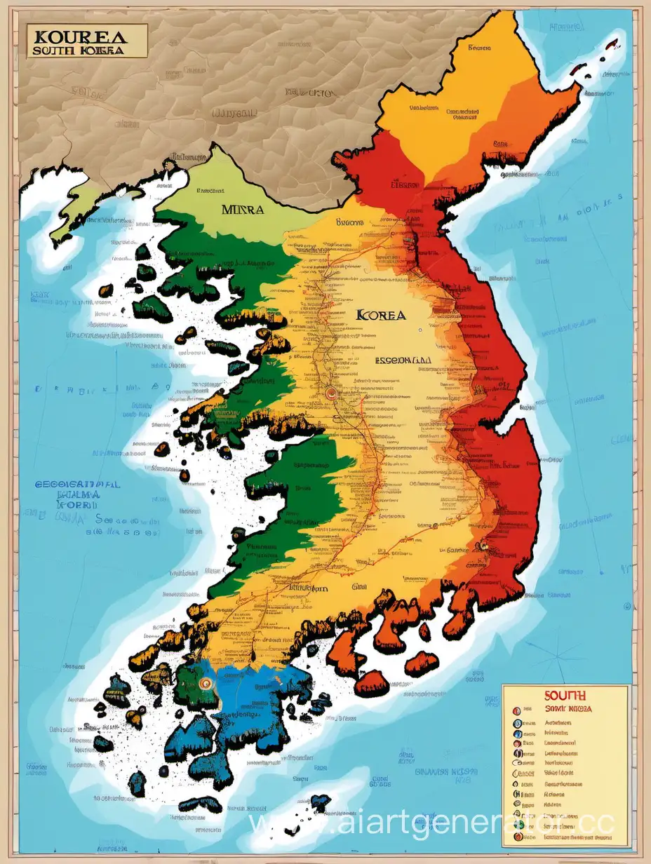 географическая карта южной кореи с полезными ископаемыми и достопремечательностями 