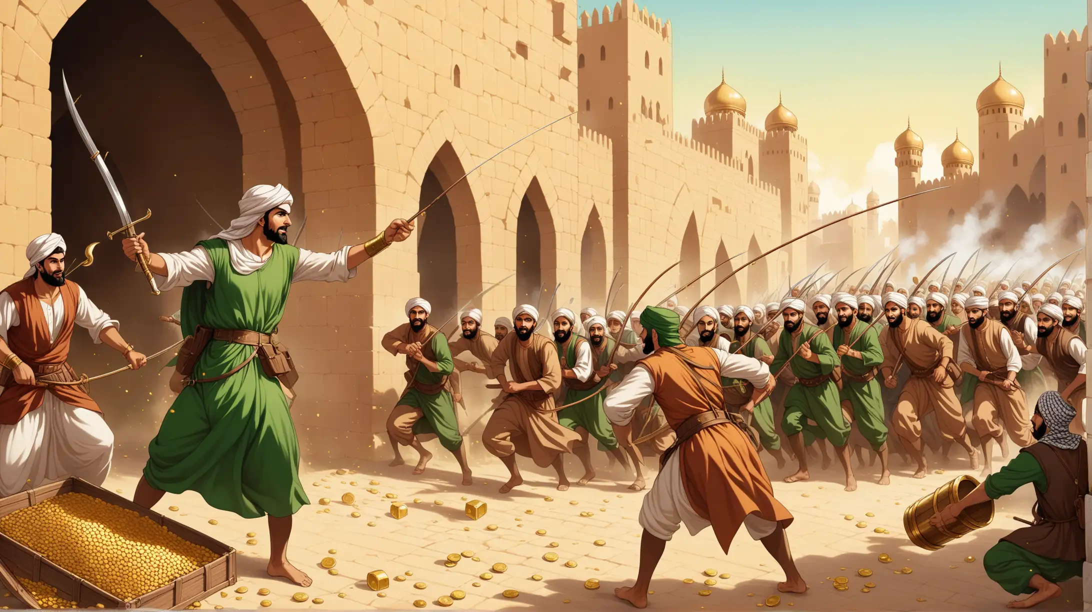 19th century Arabic Muslim Robinhood is attacking a convey and looting treasure