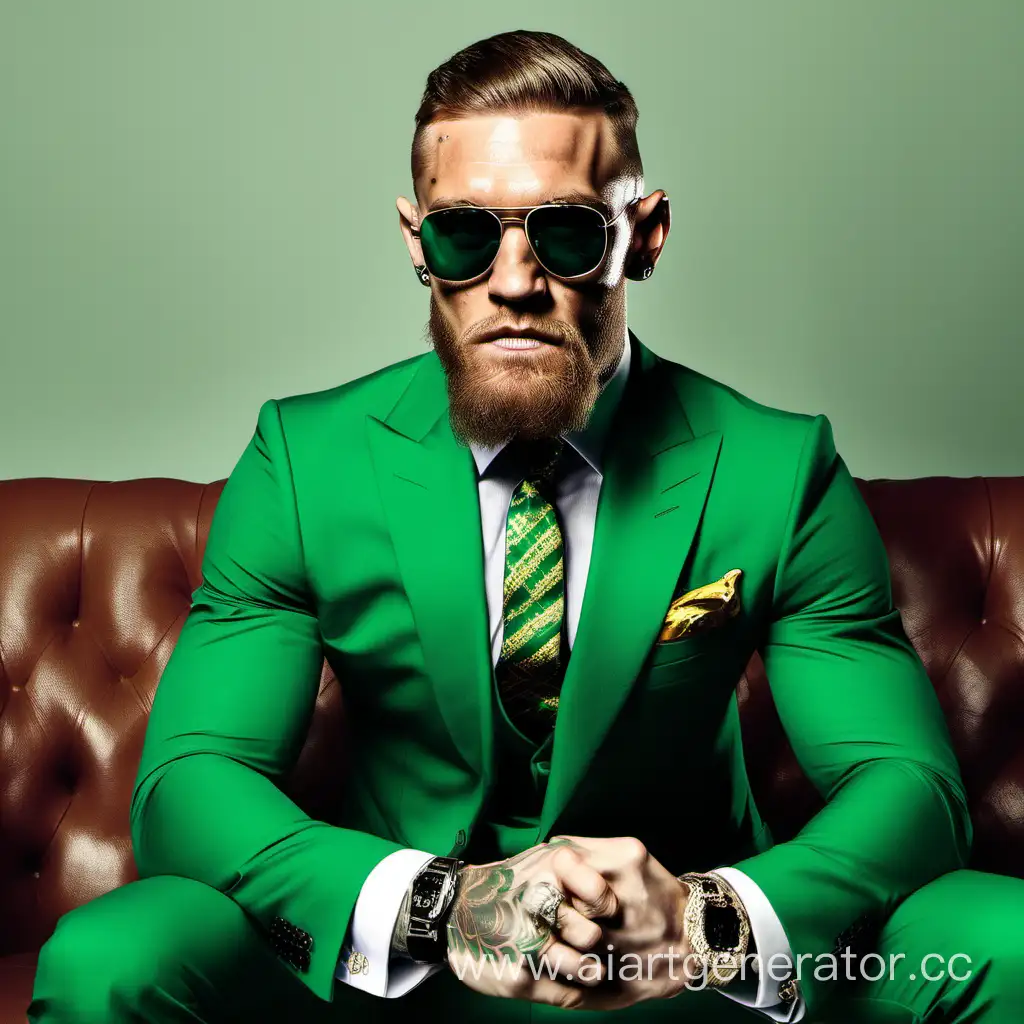 Conor-McGregor-Stylishly-Smoking-in-Green-Business-Attire
