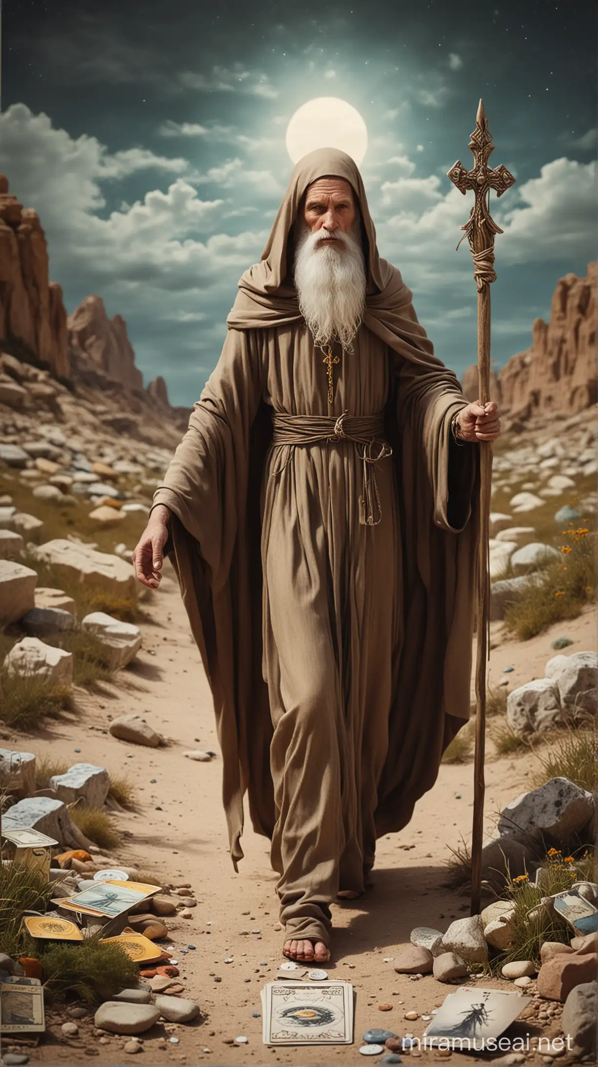 Tarot Hermit Strolling in Renaissance Setting Artistic and Plastic