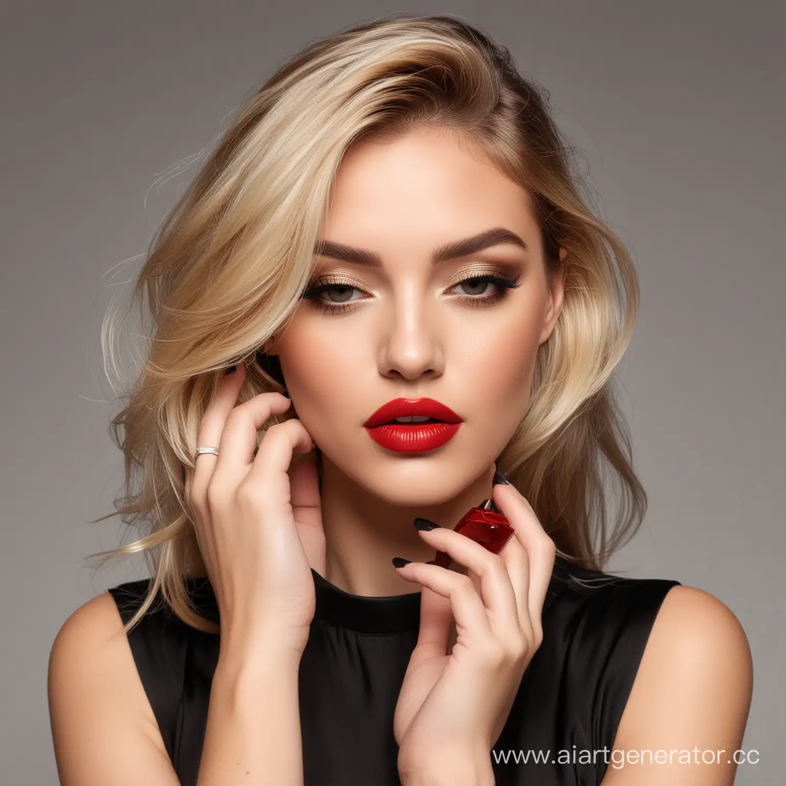 Elegant-Woman-in-Black-Dress-with-Red-Lips-and-Blonde-Hair-Perfumed-Beauty-Portrait