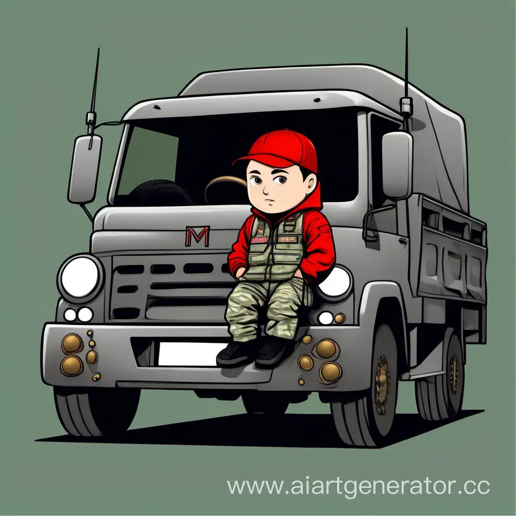 Man-Driving-Red-MAN-Truck-in-GrayBlack-Military-Pattern-Sport-Suit