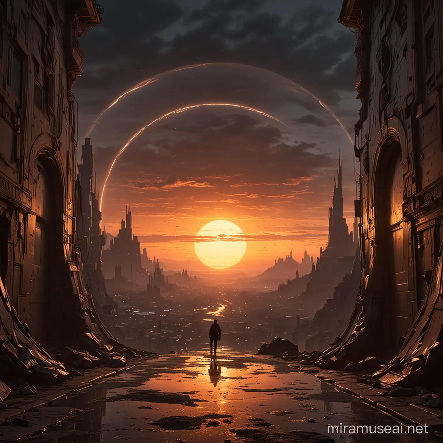 light painting, convex, Sunsets, art by annibale carracci, scroll painting, Sci-Fi Zoom Backgrounds, zoom, dream world, dark fantasy, scenes in the style of blade runner 2049