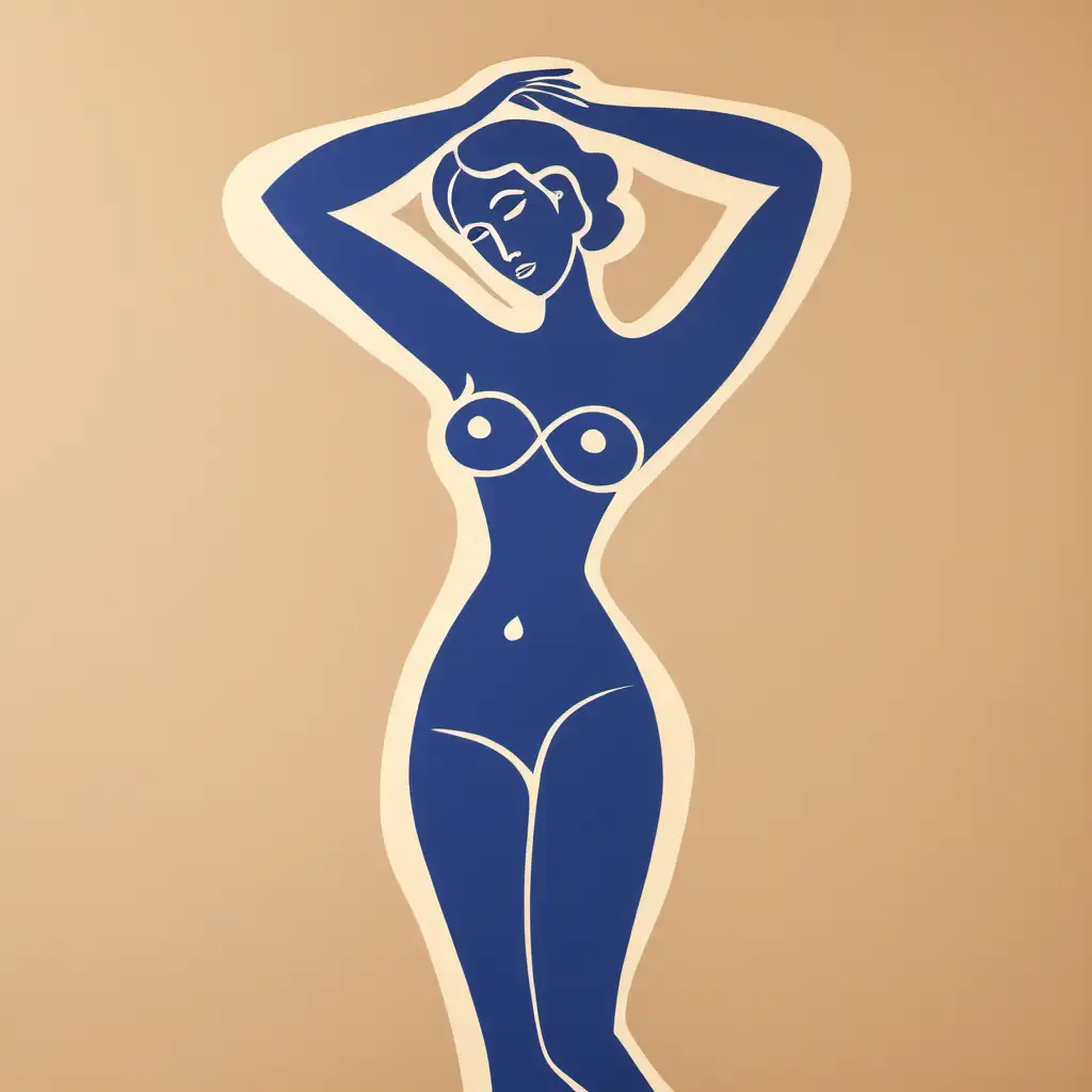 Matisse Style Female Figure Art on Paper Background