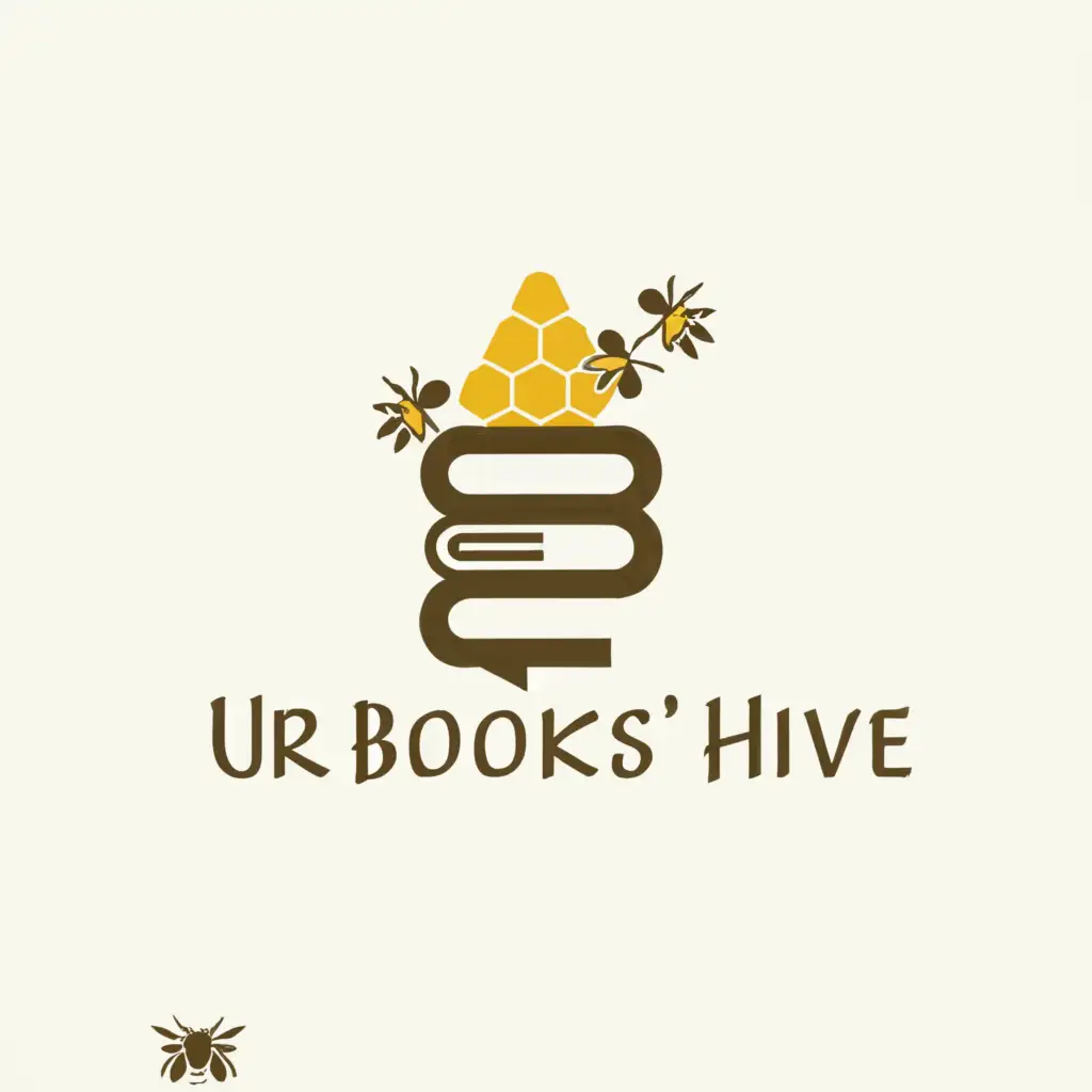 a logo design,with the text "Ur Books' Hive", main symbol:books, shelf, bee hive,Minimalistic,clear background