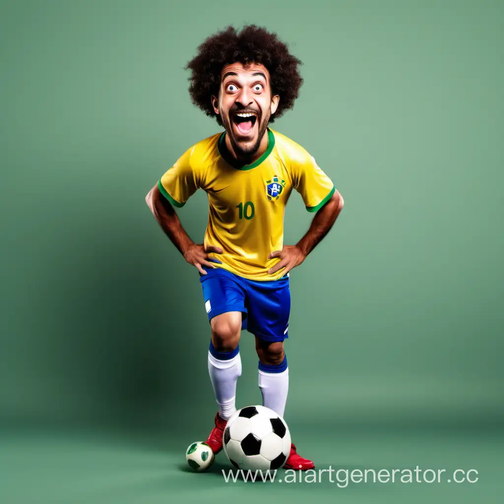 Смешной бразильский футболист  с мячом