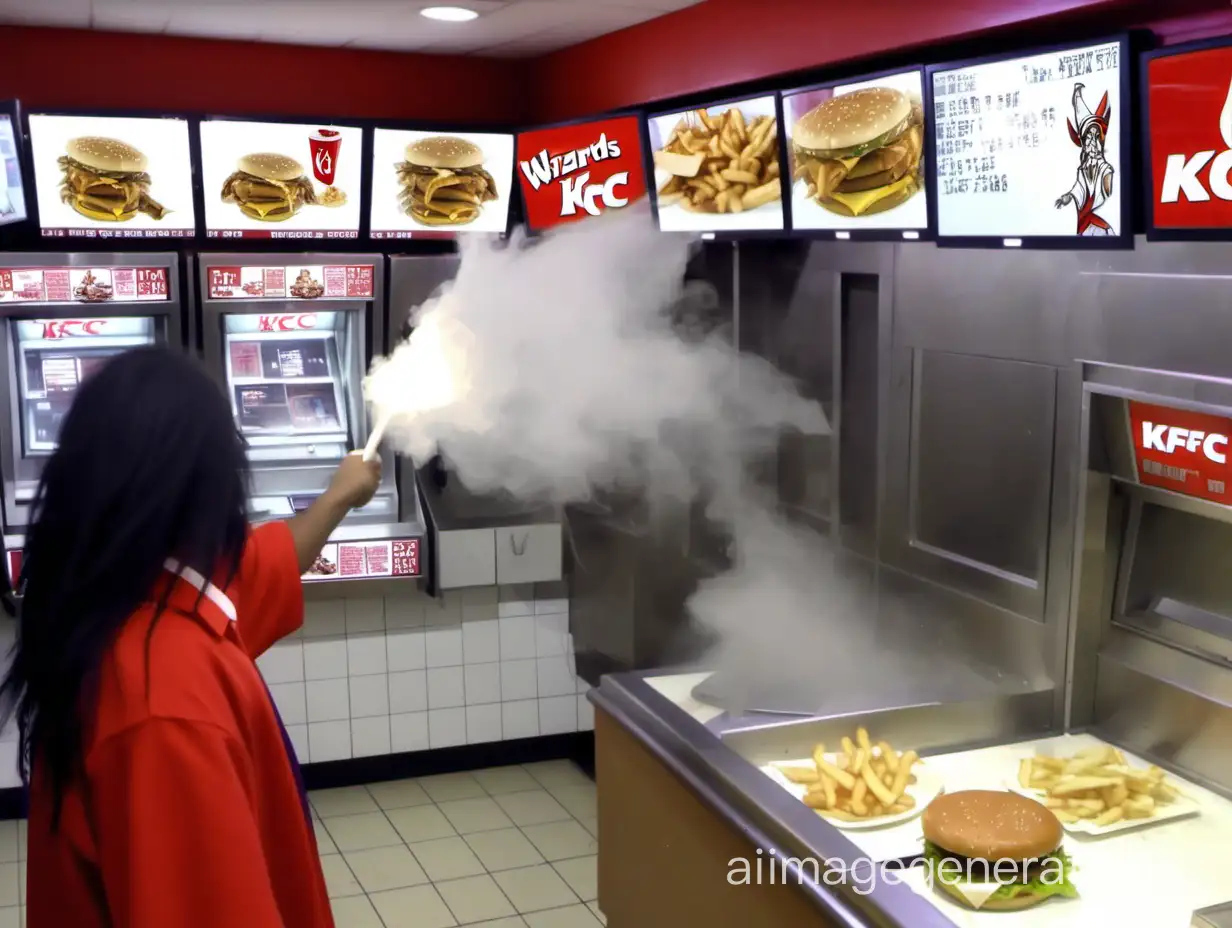 cctv footage of wizards casting thunder spells at big mac in KFC