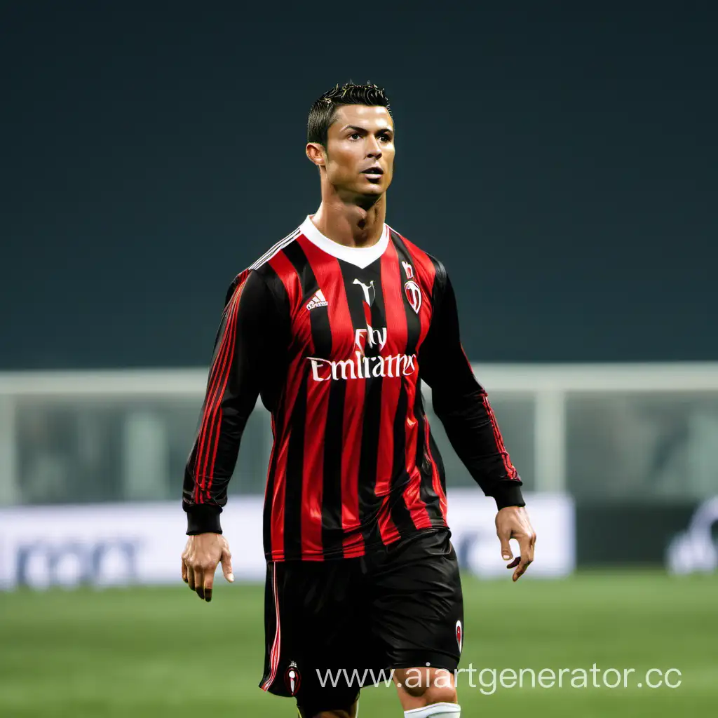 Криштиану Роналду в футбольной экипировке футбольного клуба Милан