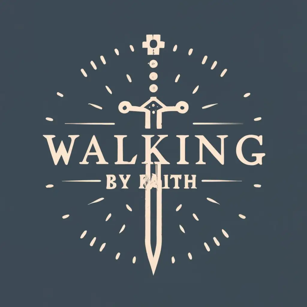 logo, Sword, with the text "Walking By Faith", typography, be used in Religious industry