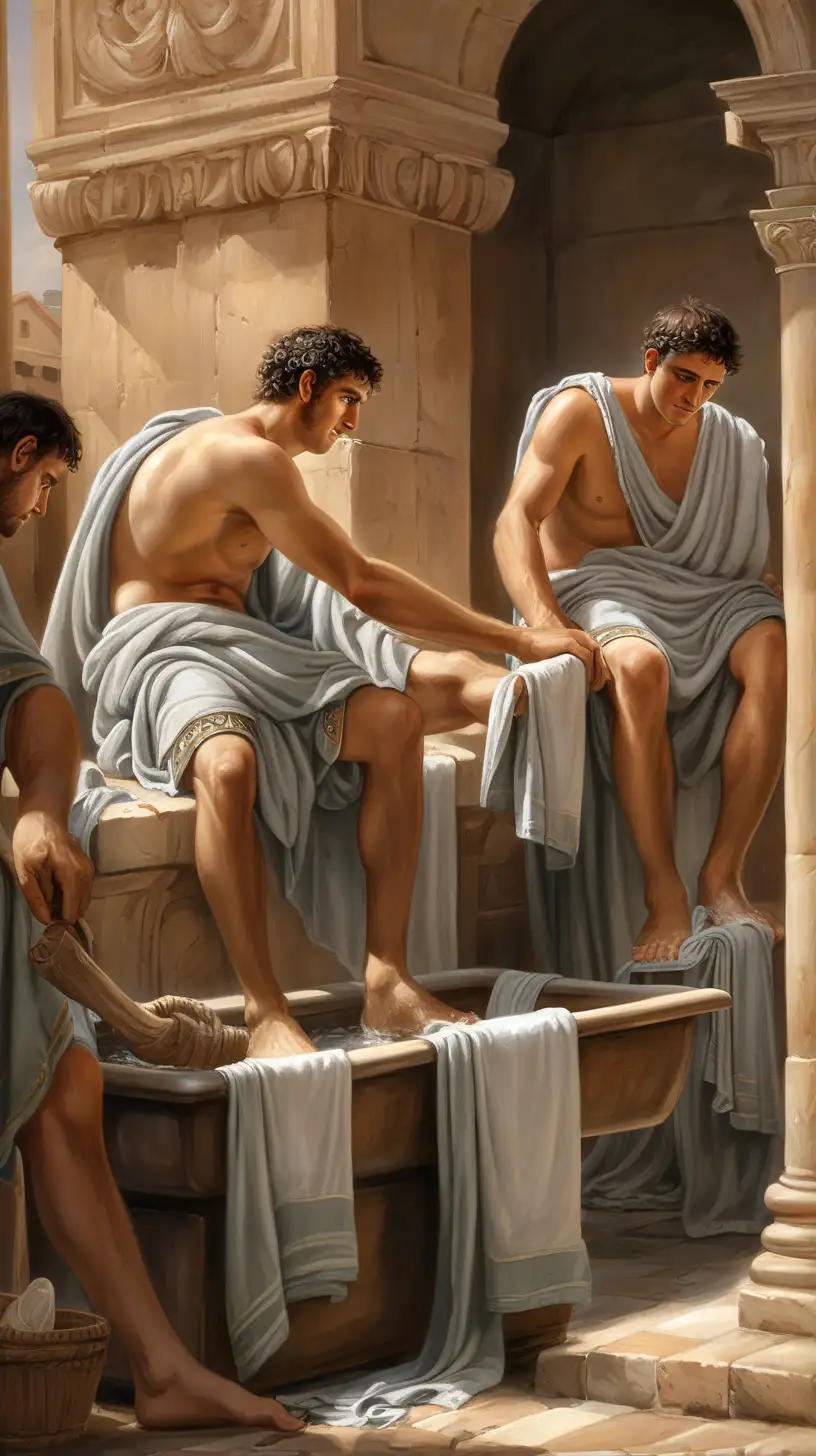 Ancient Roman Laundry Men Using Feet to Wash Clothes