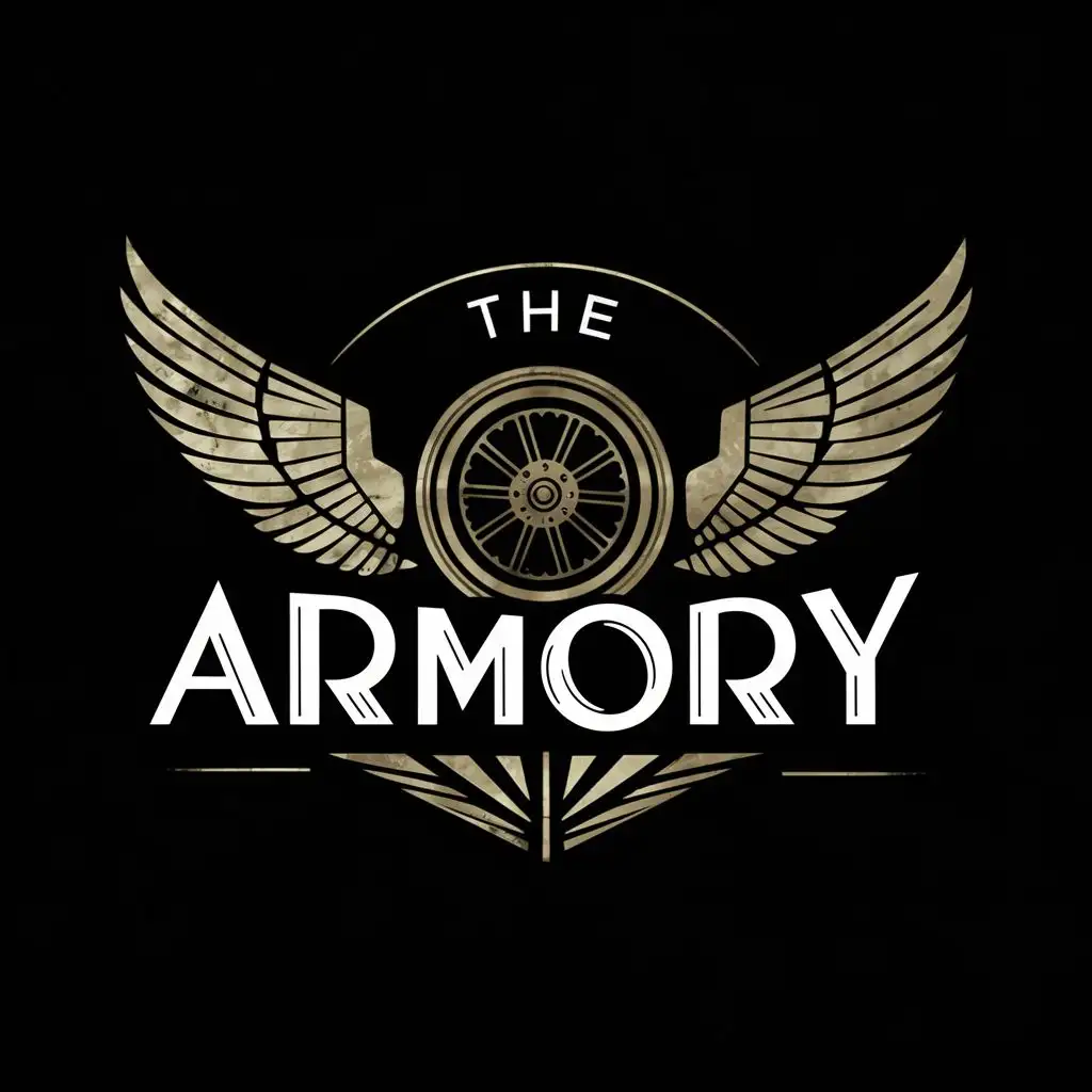 LOGO-Design-For-The-Armory-Vintage-Art-Deco-Motorcycle-Frontwheel-with-Wings