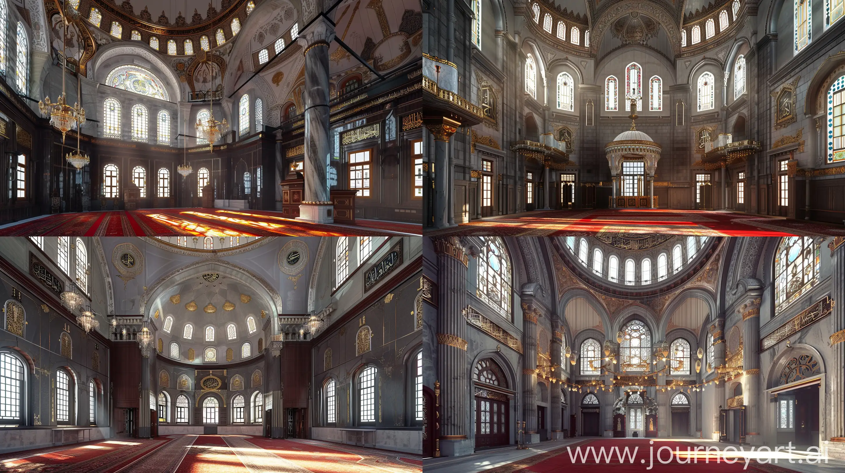 https://s.mj.run/D7JB0yAMQrc large volumetric elegant traditional drk wooden belle epoque style ottoman süleymaniye mosque in baroque style with baroque pattern paintings on walls with ceiligs and ornate wooden and marble baroque carvings, with beautiful red carpet floor, elegant ottoman baroque mosque filled with dark baroque pattern decoration in monumental traditional dark wooden architecture ottoman mosque, Architecture of baroque imperial Budapest with beautiful dark baroque style pattern on walls and dome, beautiful eclectic, beaux-arts classical and japanese elements, large ornate windows with beautiful light coming through, beautiful ornate wood, clean lines, photorealistic, 8k, --ar 16:9 --v 6.0