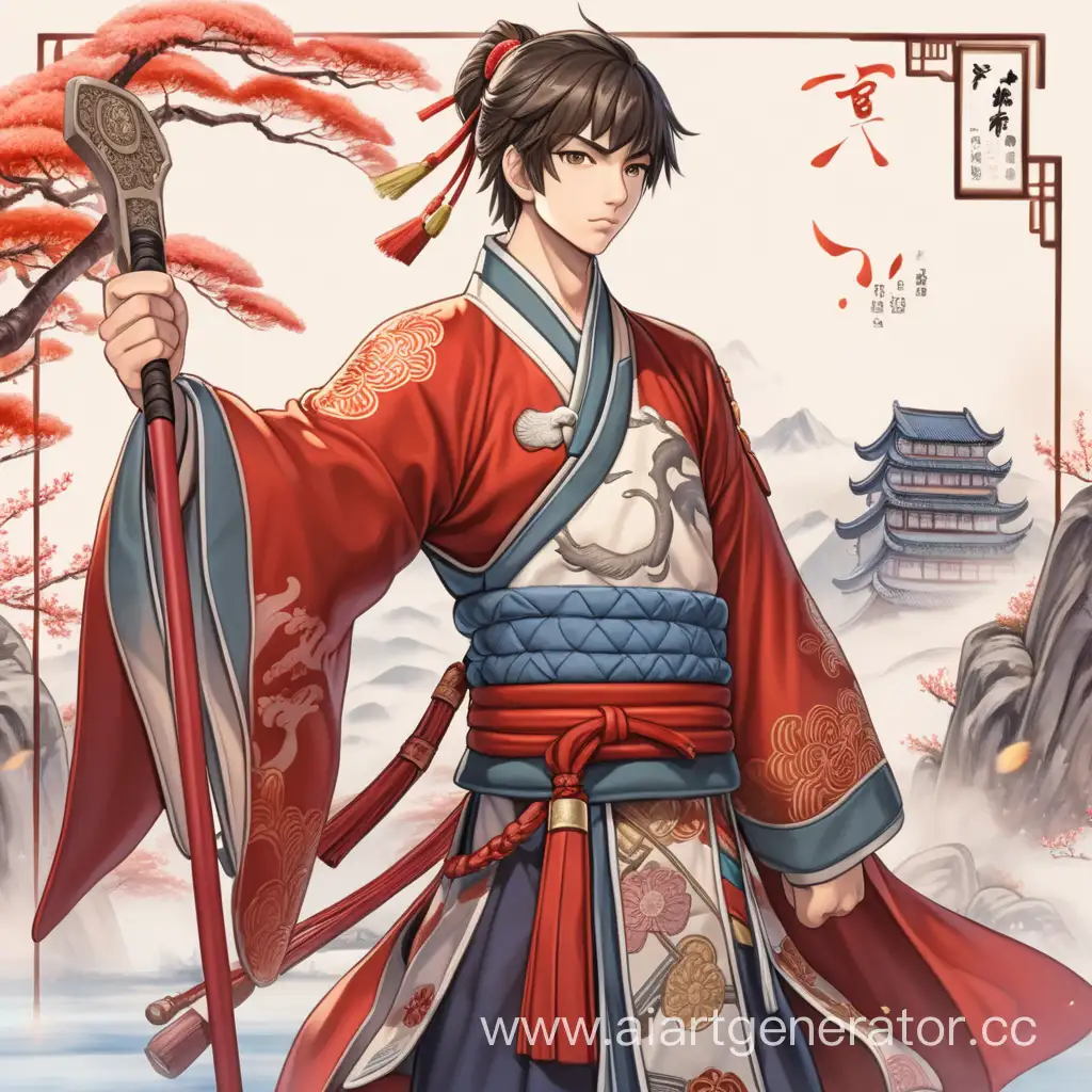 Young-Man-in-Chinese-Travel-Clothing-with-Spear-Anime-Style