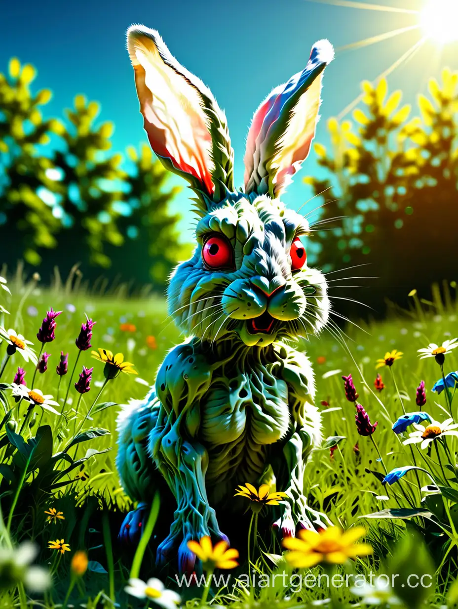 Кролик мутант на солнечной полянке
