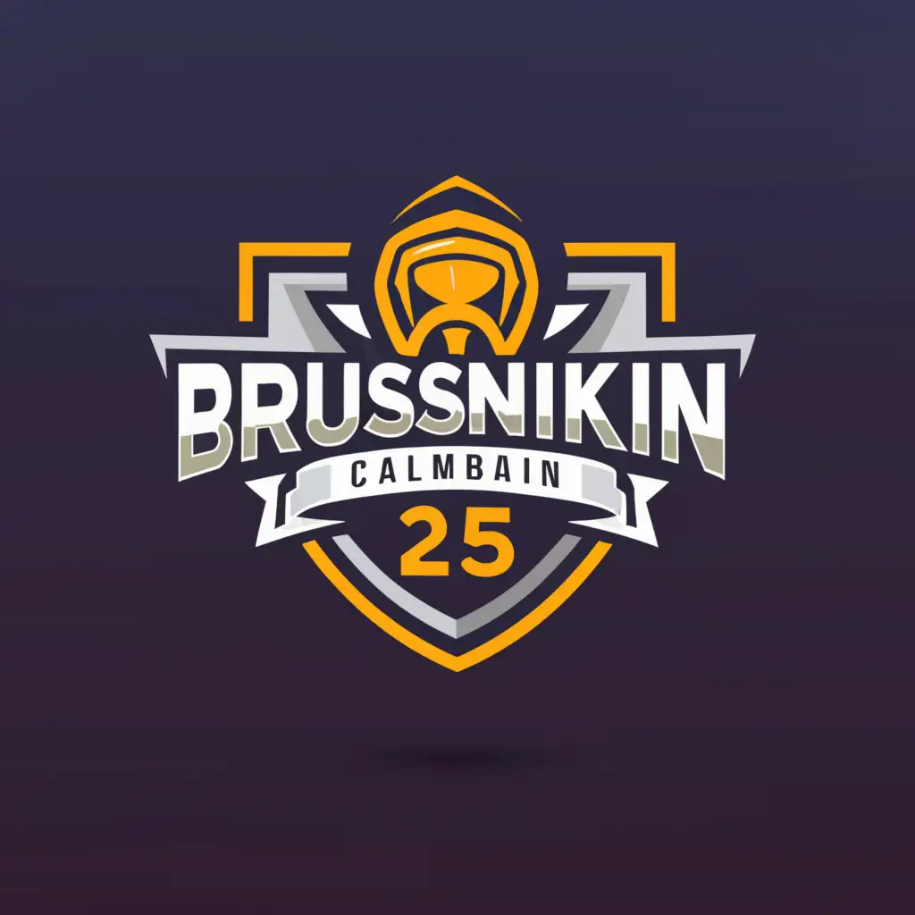 a logo design,with the text "BRUSNIKIN 25", main symbol:goalkeeper's helmet,Moderate,be used in Sports Fitness industry,clear background