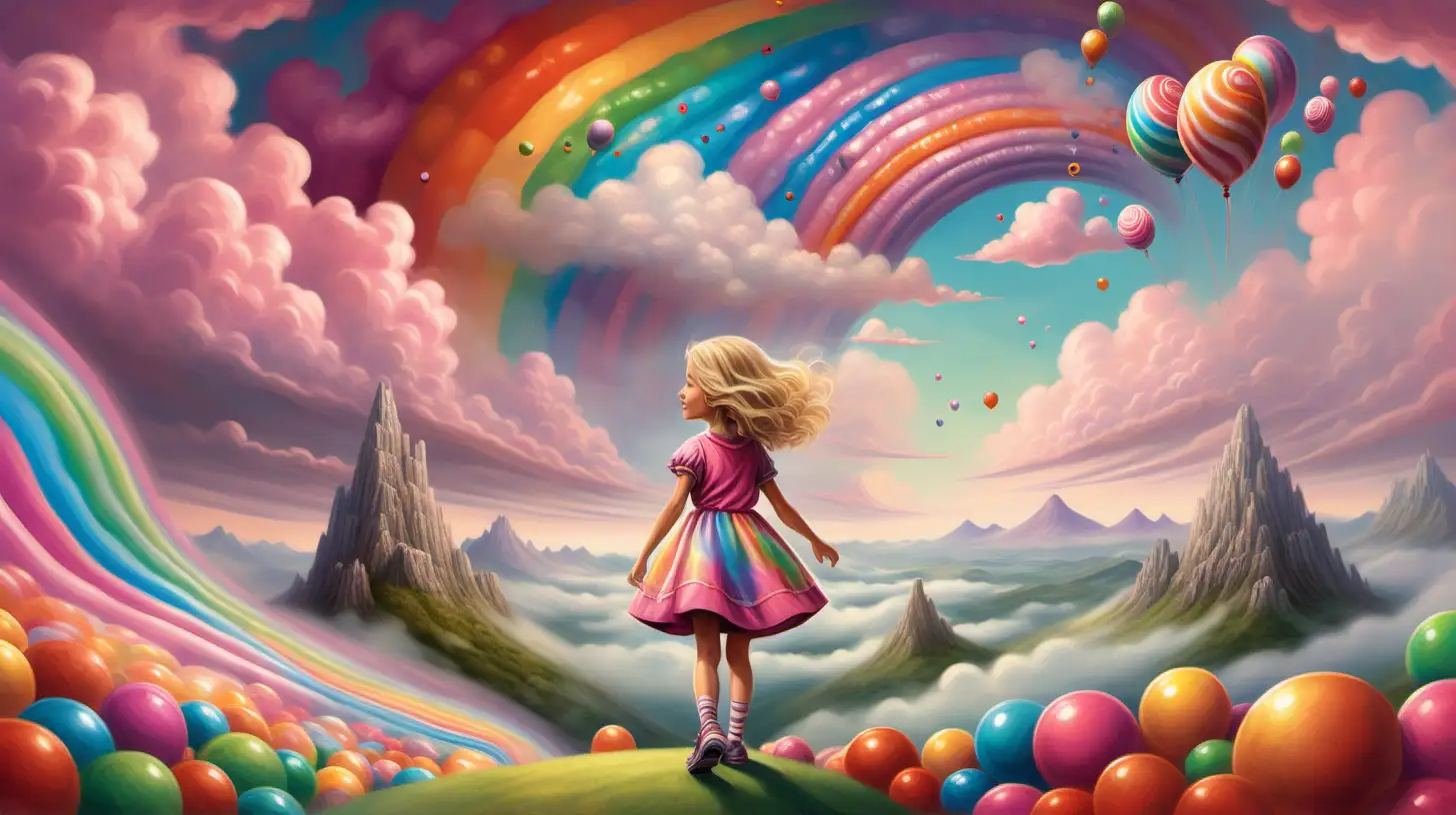 A nine year old little girl with dirty blonde shoulder length hair, she is tall, and strong, and positive, she joins her grandmother who is her favorite person in a dreamland. When they go to dreamland it is candyland. They dream together in vibrant colors, whimsical clouds and mountains