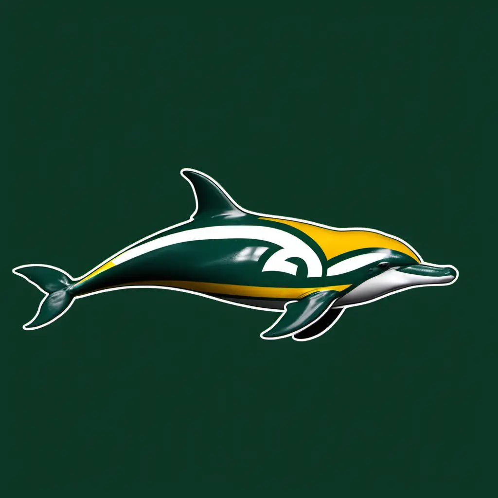 a porpoise with the colors of the green bay packers, with side view