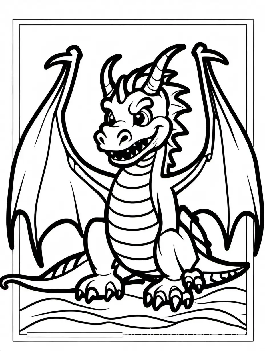 evil dragon , Coloring Page, black and white, line art, white background, Simplicity, Ample White Space. The background of the coloring page is plain white to make it easy for young children to color within the lines. The outlines of all the subjects are easy to distinguish, making it simple for kids to color without too much difficulty, Coloring Page, black and white, line art, white background, Simplicity, Ample White Space. The background of the coloring page is plain white to make it easy for young children to color within the lines. The outlines of all the subjects are easy to distinguish, making it simple for kids to color without too much difficulty