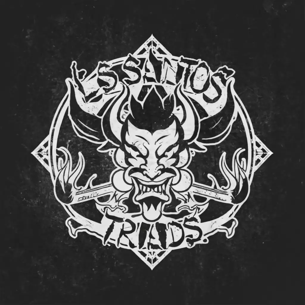 LOGO Design For Los Santos TRIADS Devil Asian Symbol in Black and White ...