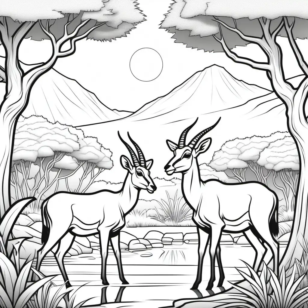 Childrens Coloring Page Antelopes in the Garden of Eden