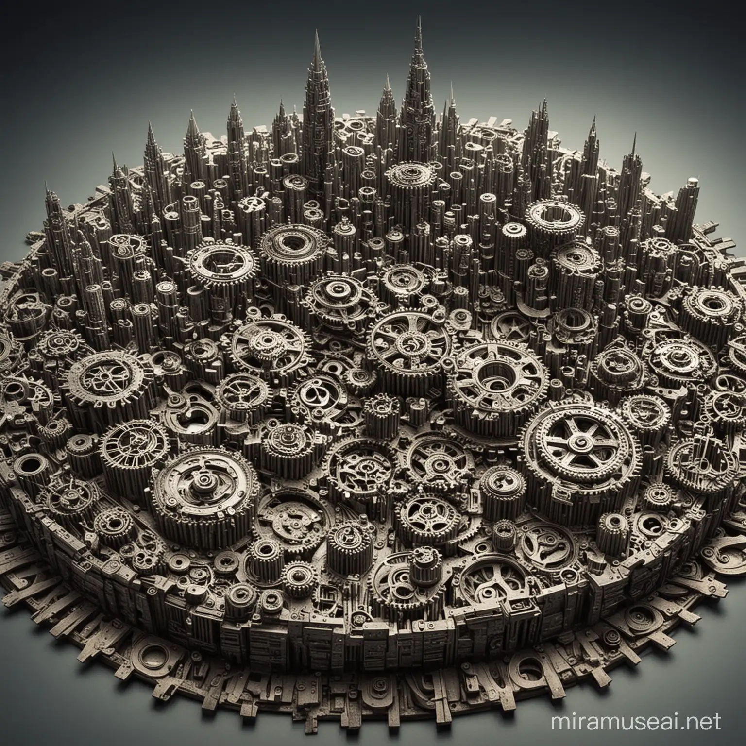 Steampunk Cityscape Made from Intricate Gears