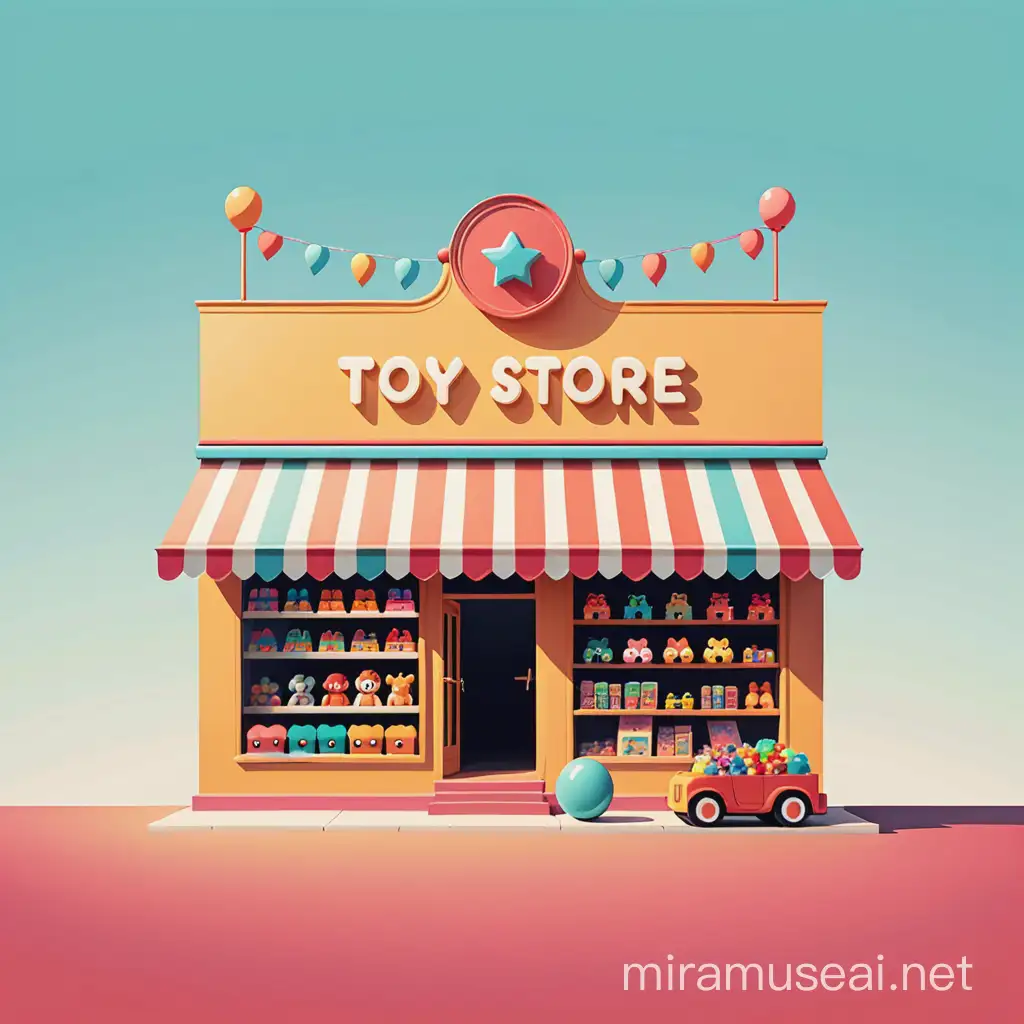 Minimalist Toy Store Illustration with Vibrant Colors