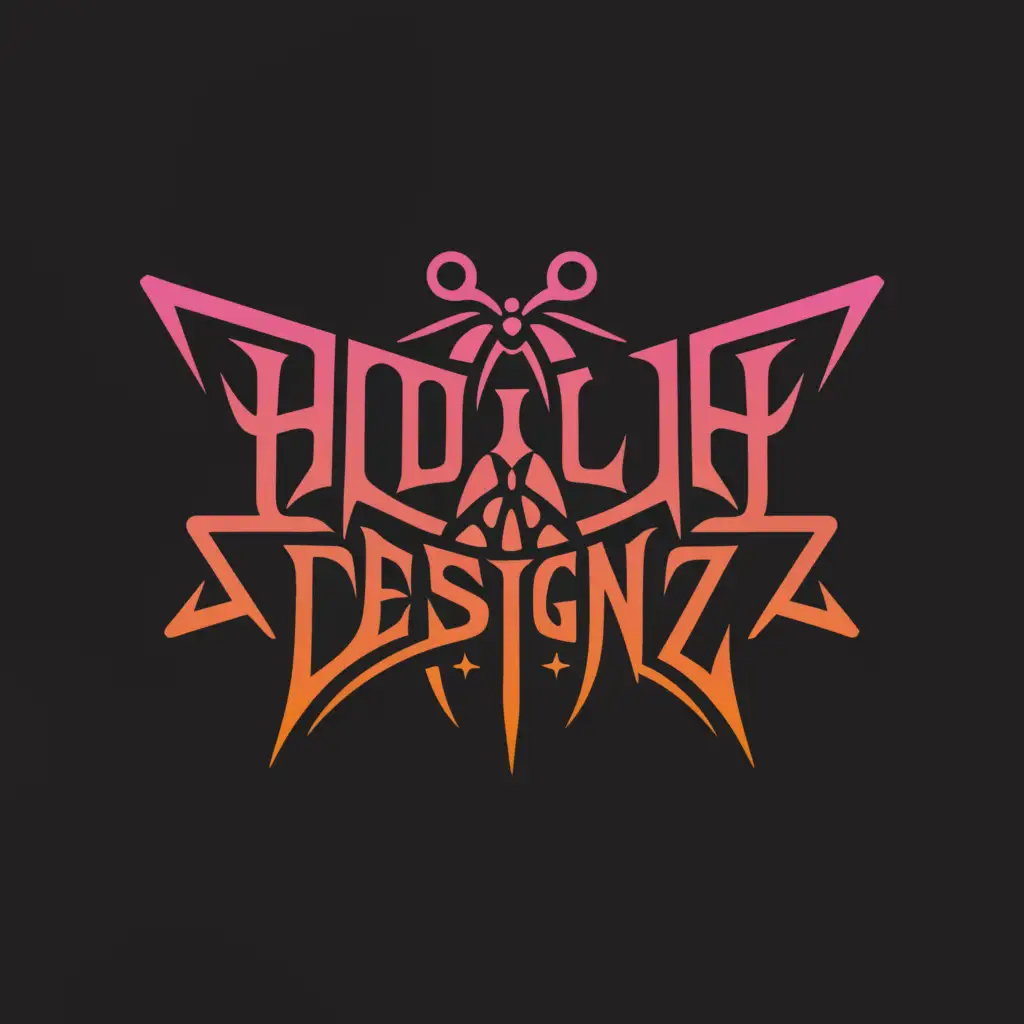 a logo design,with the text "Holly Marie DesigNZ", main symbol:death moth, gaming related,Moderate,clear background