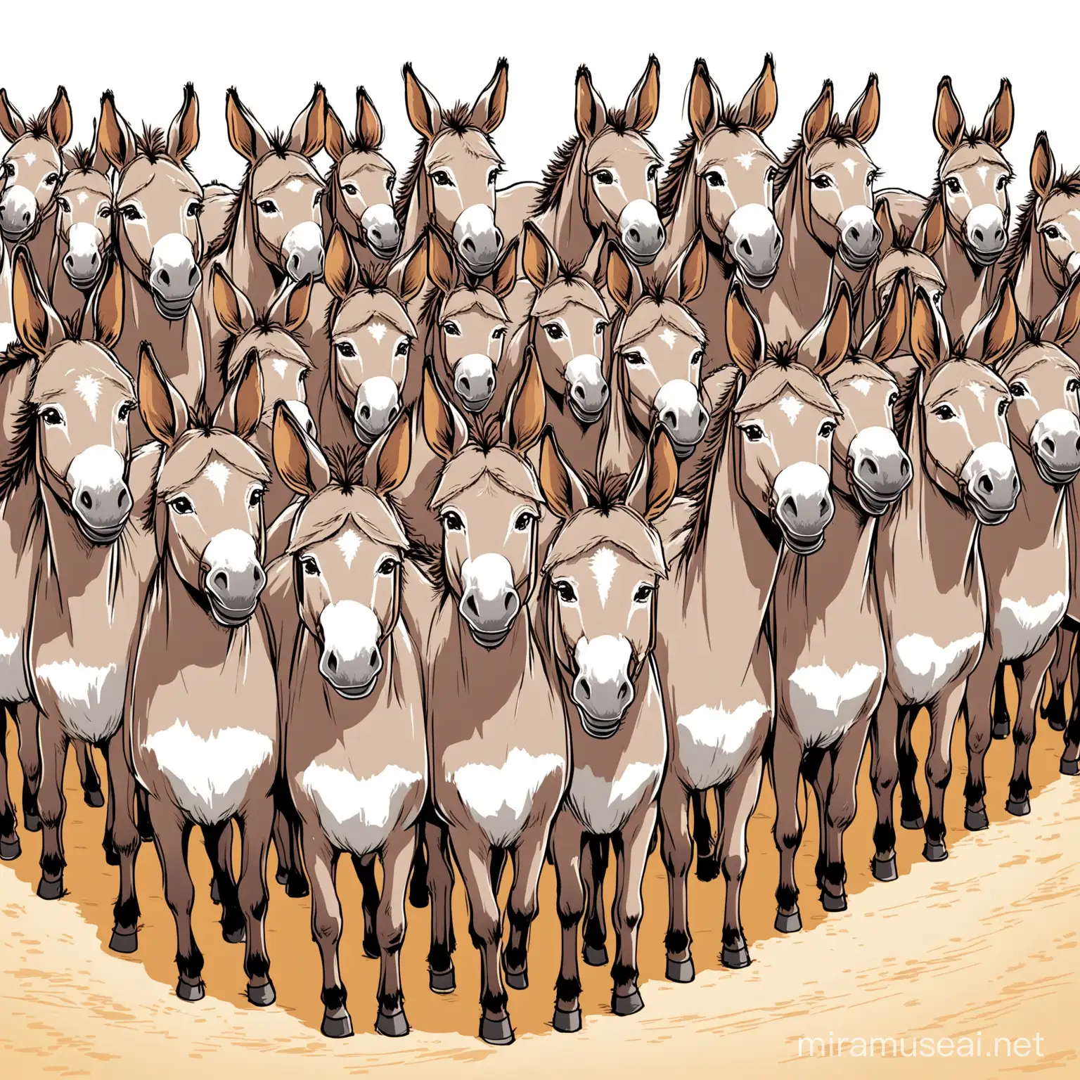 Cartoon Donkeys in a Whimsical 49Donkey Parade