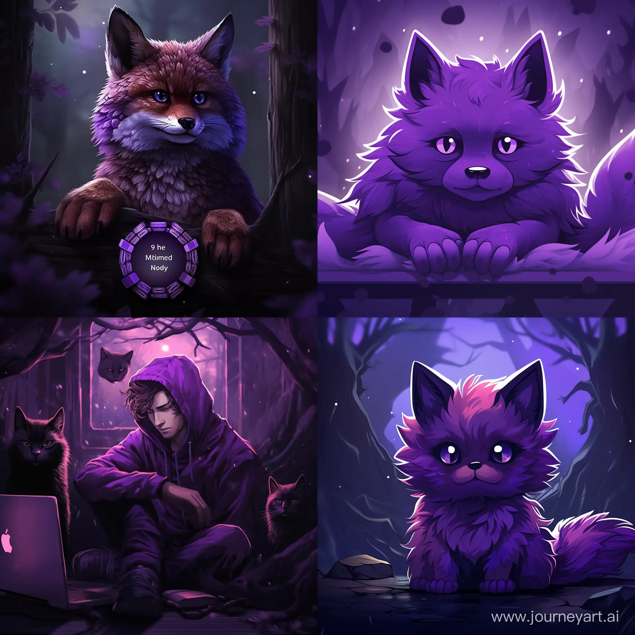 создай красивую пиксельную темно-фиолетовую картинку для уведомления twitch с каким-либо животным