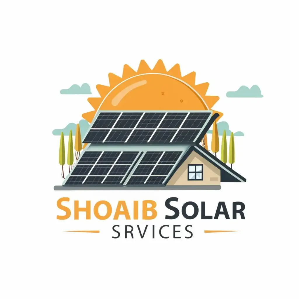 logo, solar panel,  sun, with the text "Shoaib Solar Services", typography