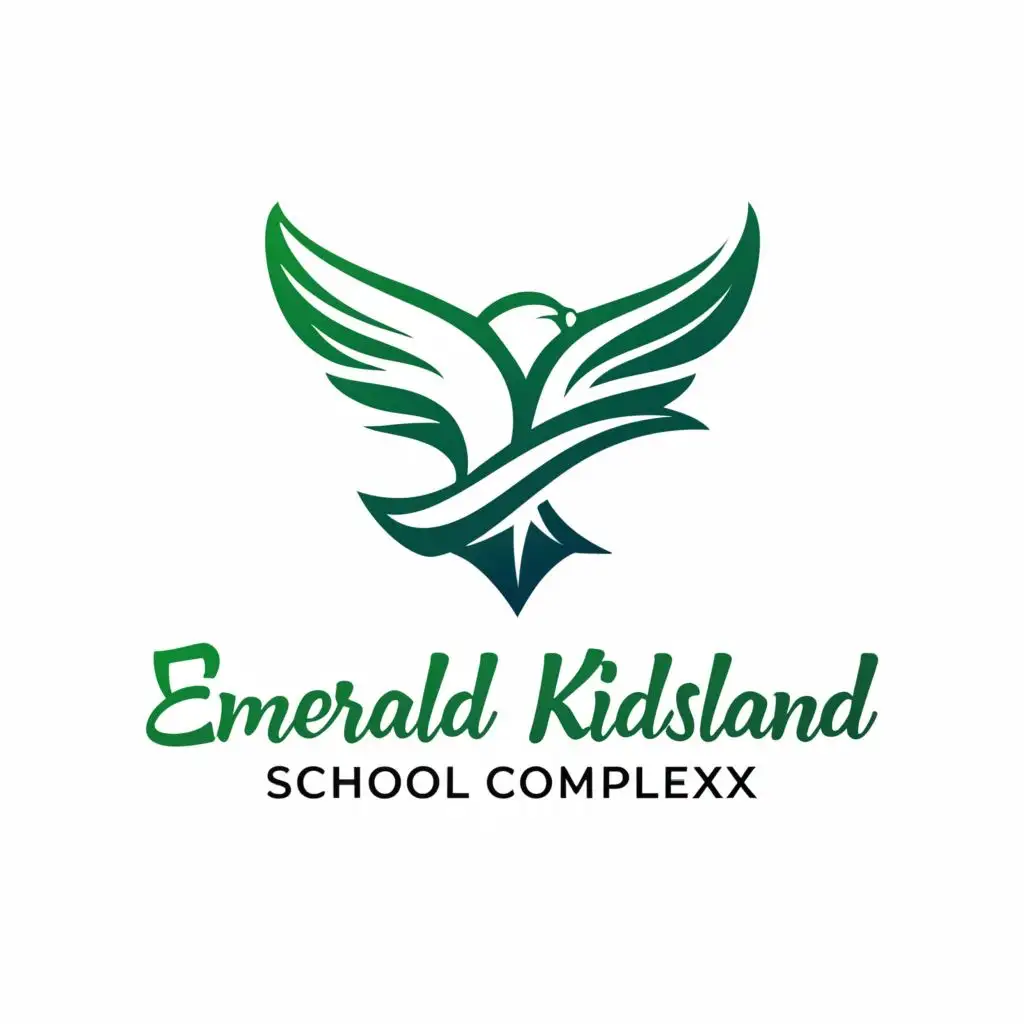 a logo design,with the text "Emerald kiddiland school complex", main symbol:Flying bird, book,complex,be used in Education industry,clear background