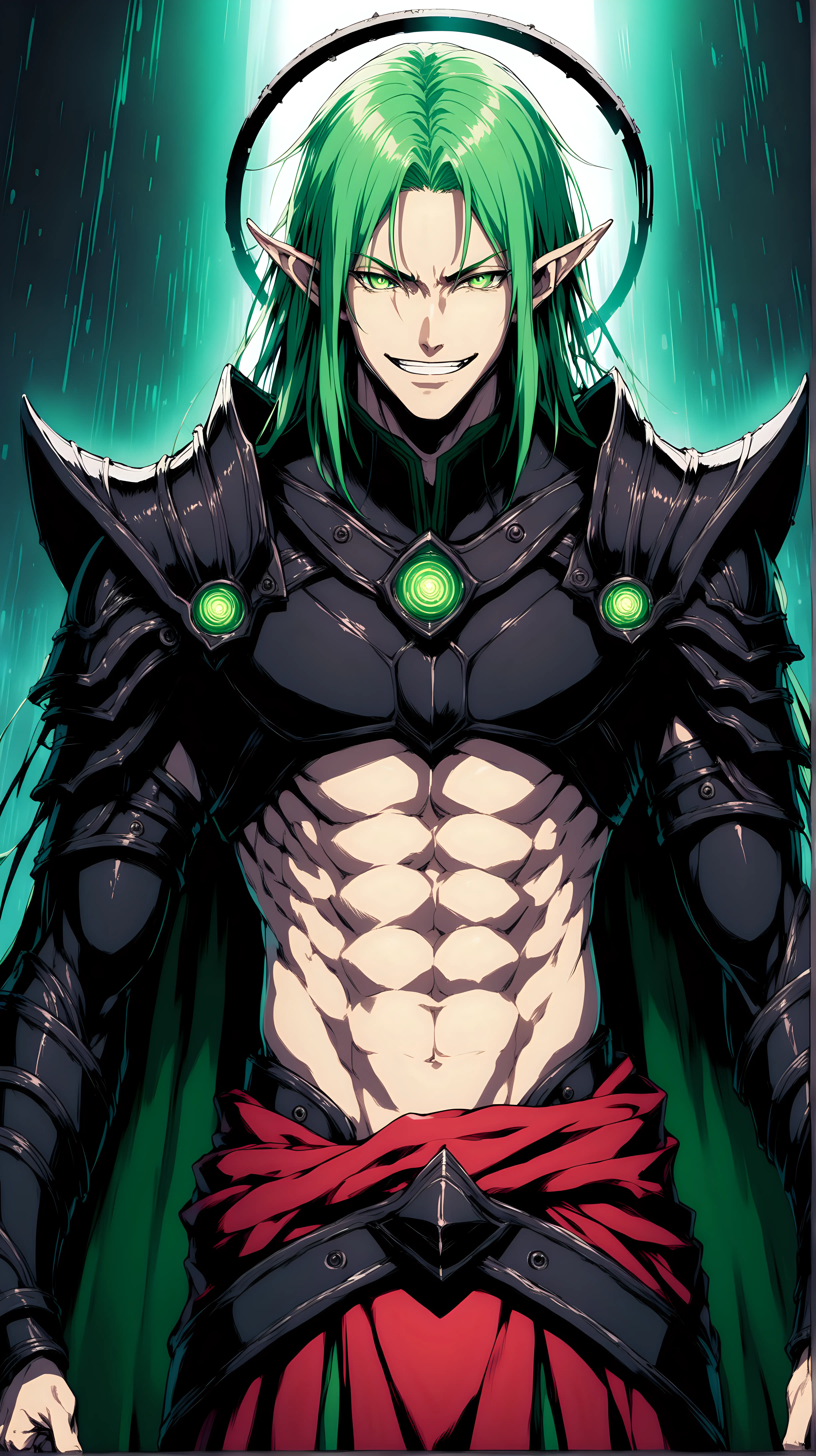 Intense Male Elf Warrior with Yandere Expression in Gothic Armor