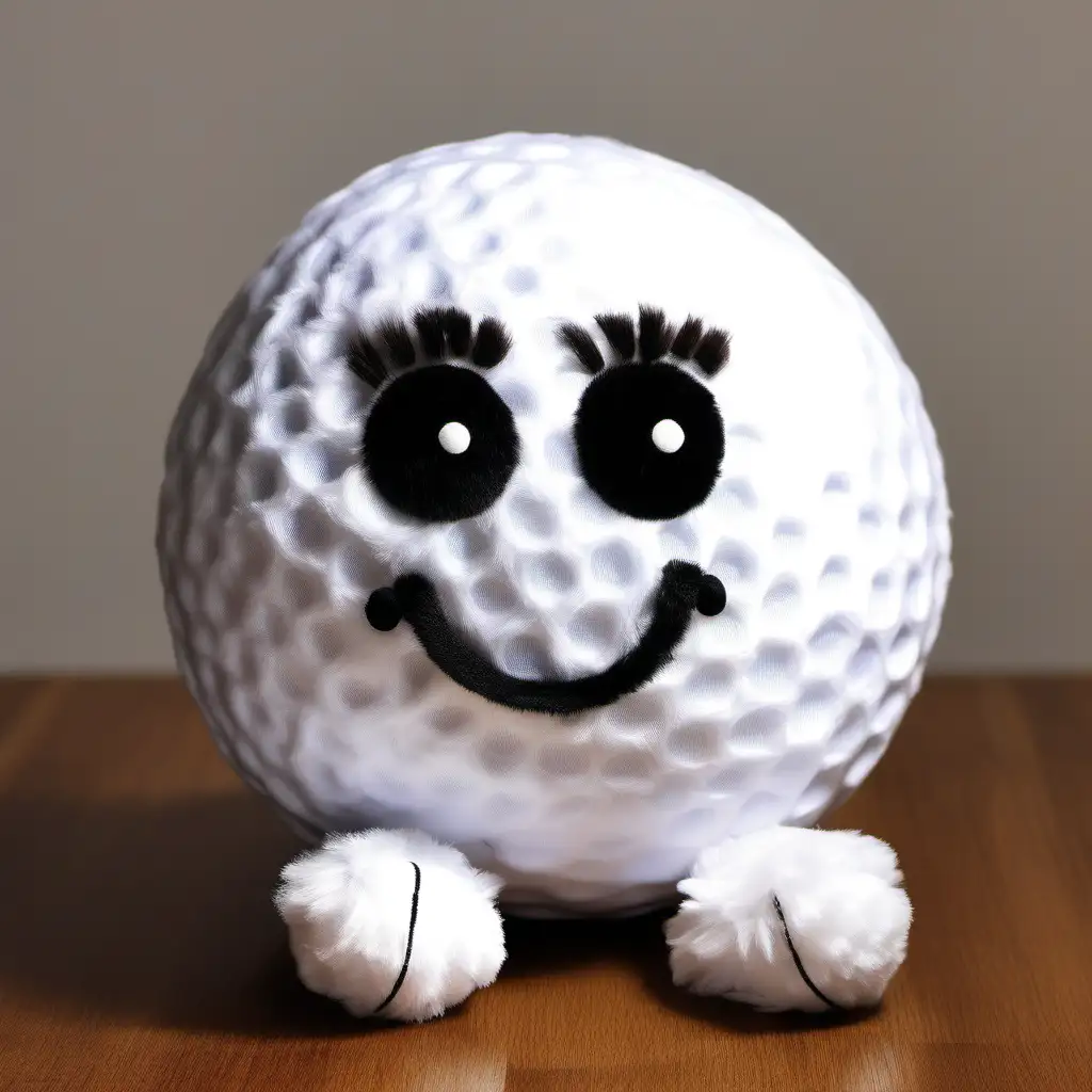 Adorable Golf Ball Plush Toy with Shaggy Hair and a Joyful Expression