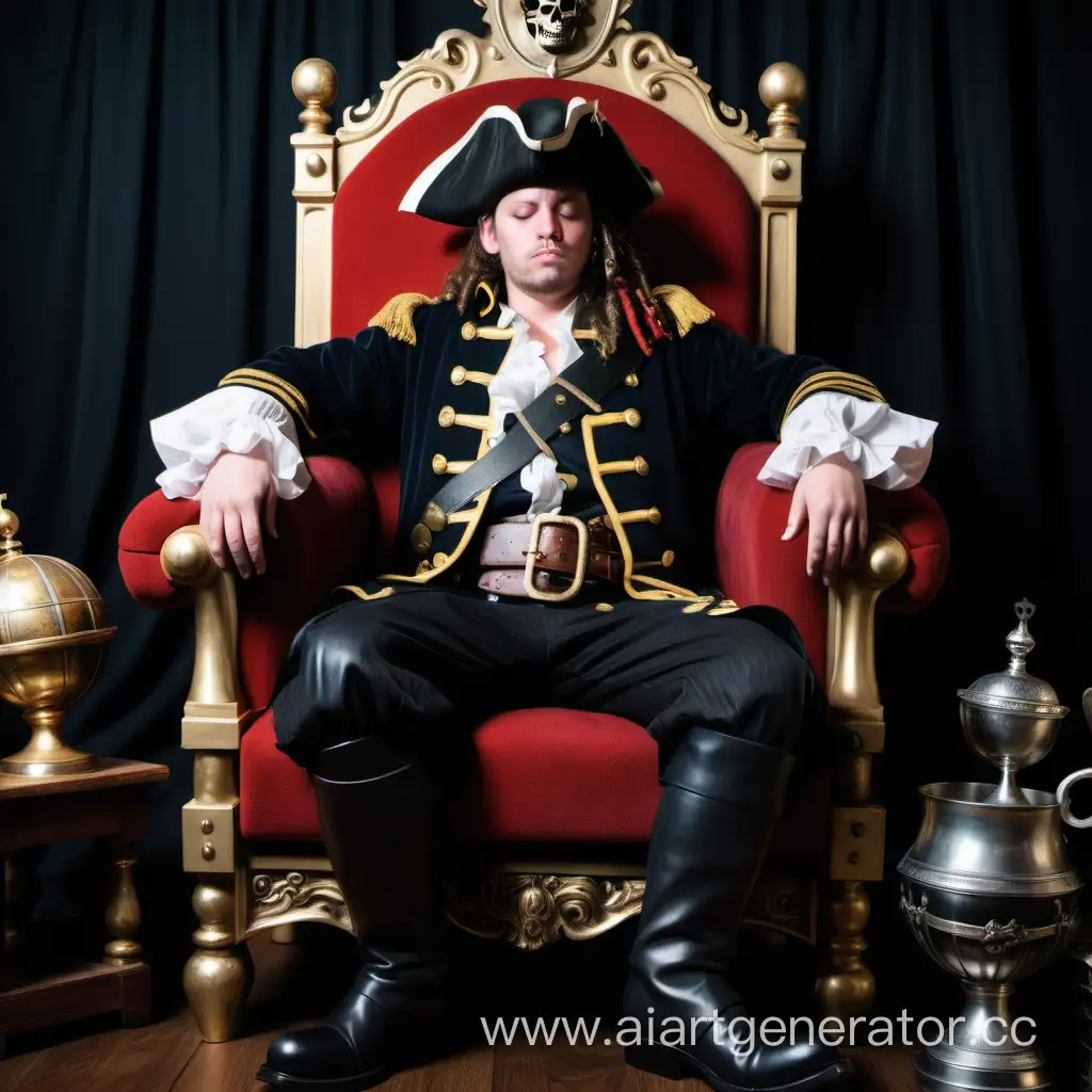 Inebriated-Pirate-Captain-Lounging-on-Opulent-Throne-with-Numerous-Trophies