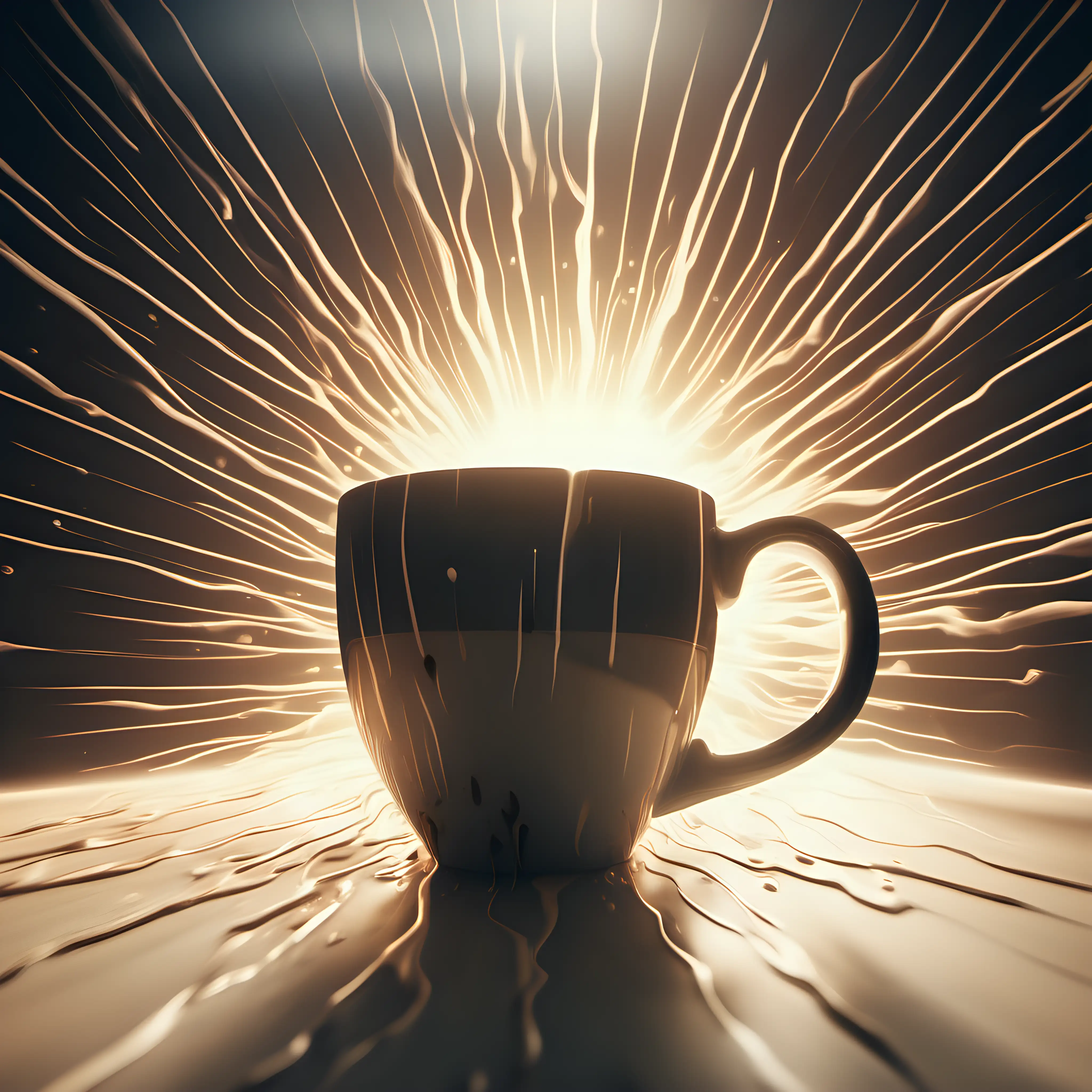 Coffee mug overflowing with energy rays