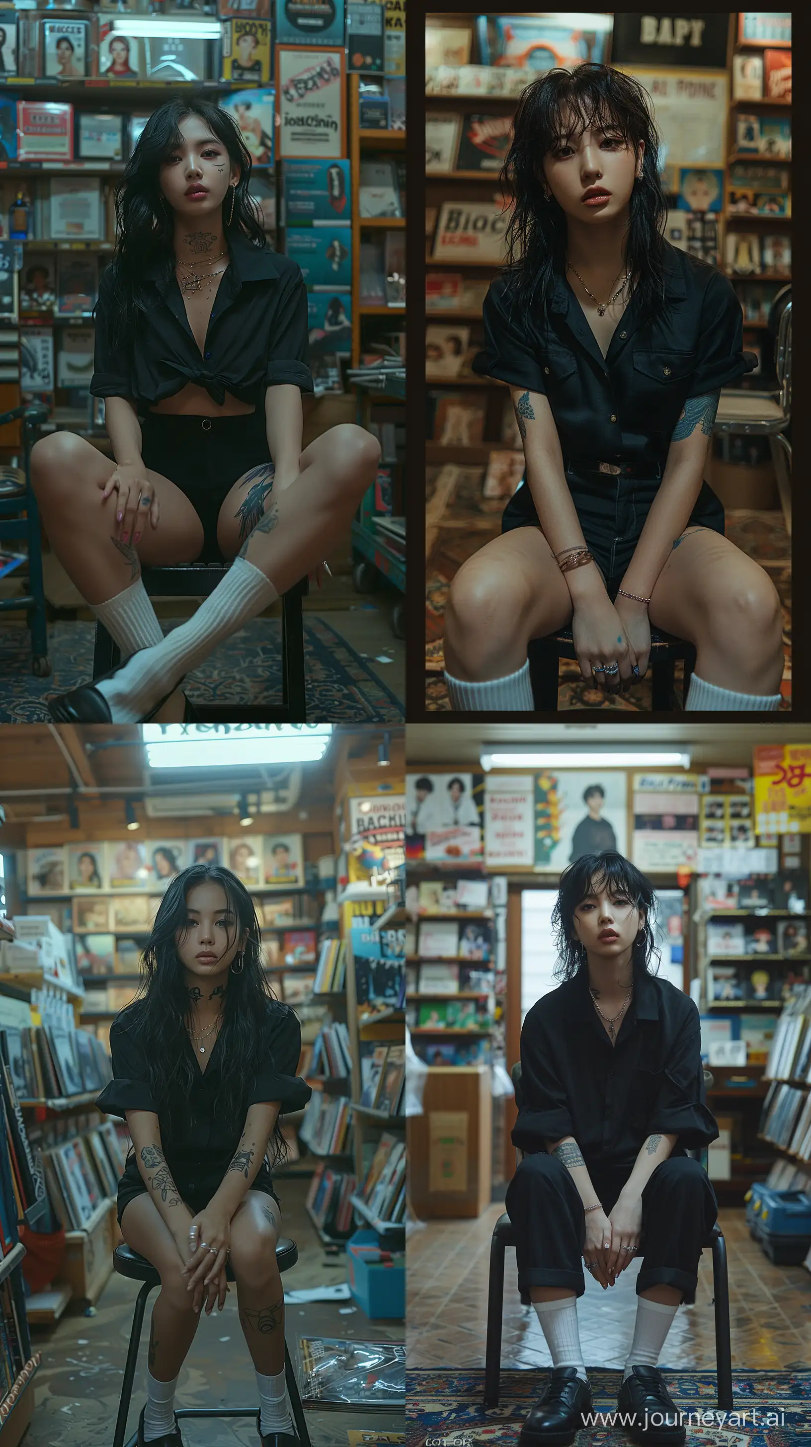 Blackpinks-Jennie-Sitting-in-Album-Store-with-Cute-Tattoo