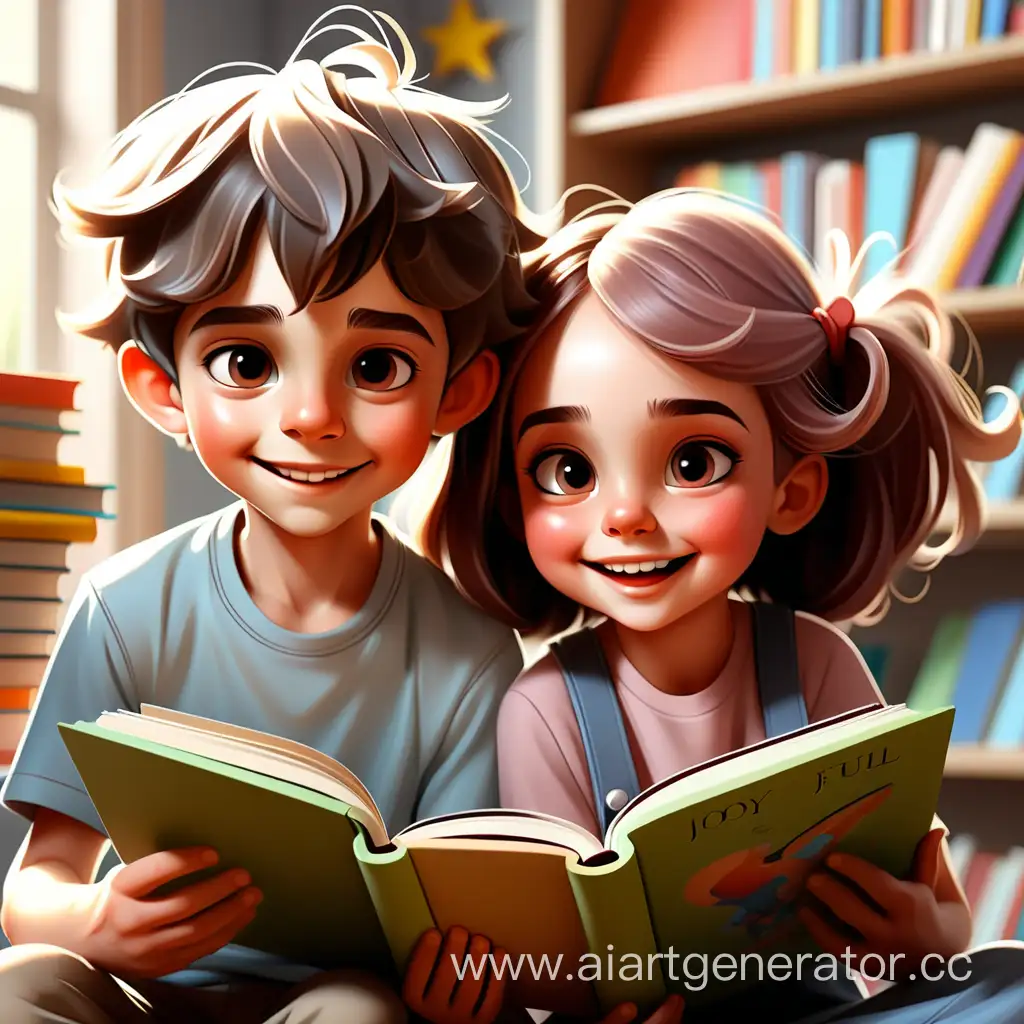 beautiful boy and girl with children's books joyful