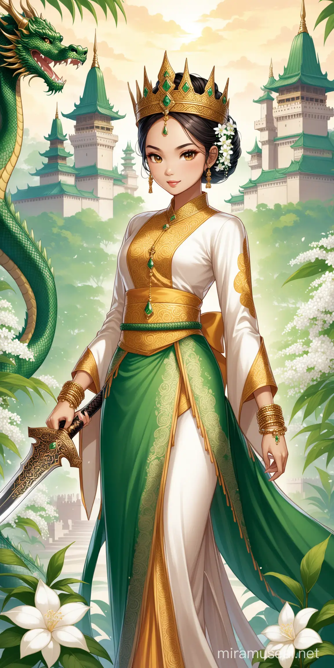 Noble Javanese Princess with Dragon Dagger in Palace Setting