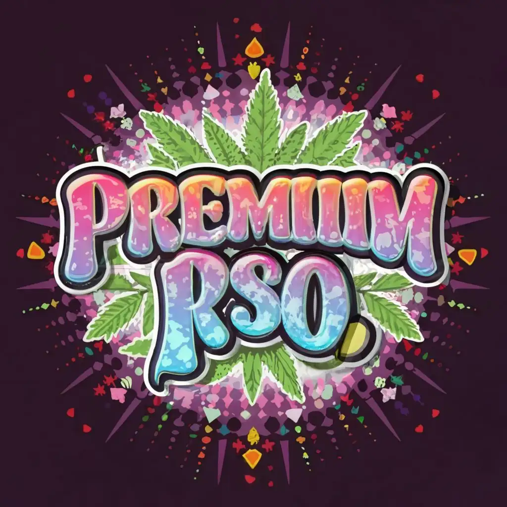 logo, logo, font with stoned look with THC high look on it for gummies, with the text 'Premium RSO', typography, bright suitable for purple background be used in Medical Dental industry, with the text "Premium RSO", typography