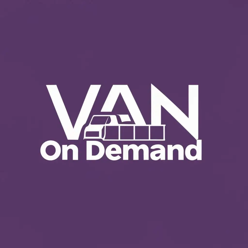 logo, Van, Van delivery service, professional, minimalistic, make the truck a LUTON VAN, make it appear as if the van is driving at high speed, spell the brand name on the back of the van as if it's the cargo, make background Purple, this is the hexcode for the color: #4c00b0, "spell van on demand on the back of the van.", with the text "Van on Demand", typography, be used in Automotive industry