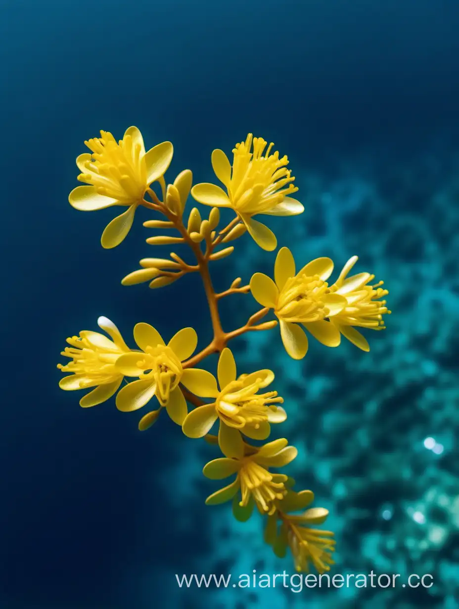 Vibrant-Acacia-Yellow-Flower-Floating-in-Blue-Water-High-Resolution-Nature-Photography
