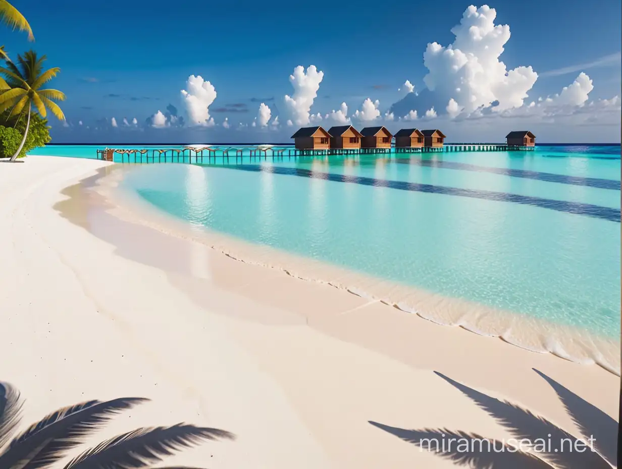 Create a picture with a Maldives resort beach ocean view.