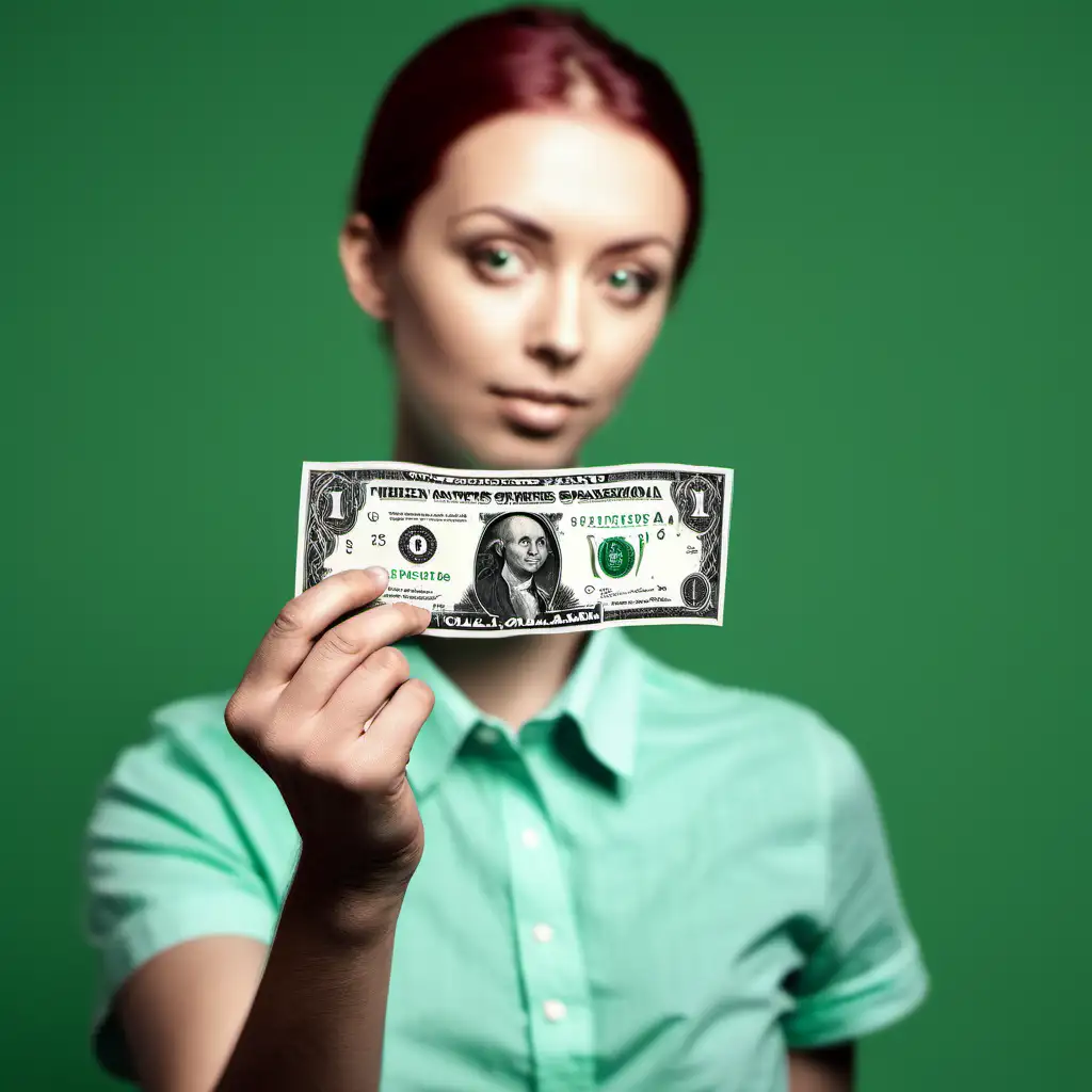 generate an image that shows a person holding a dollar bill, wondering why are they green?