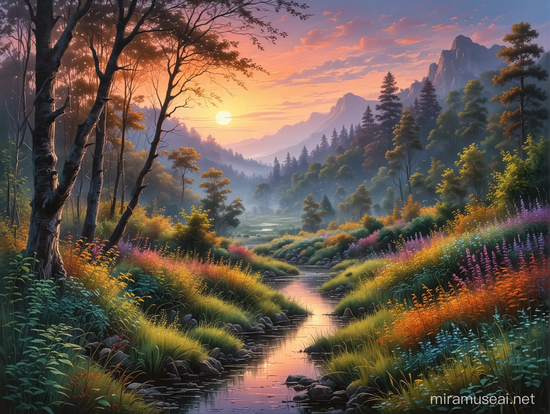 Twilight Thicket Professional Realistic Oil Painting Masterpiece