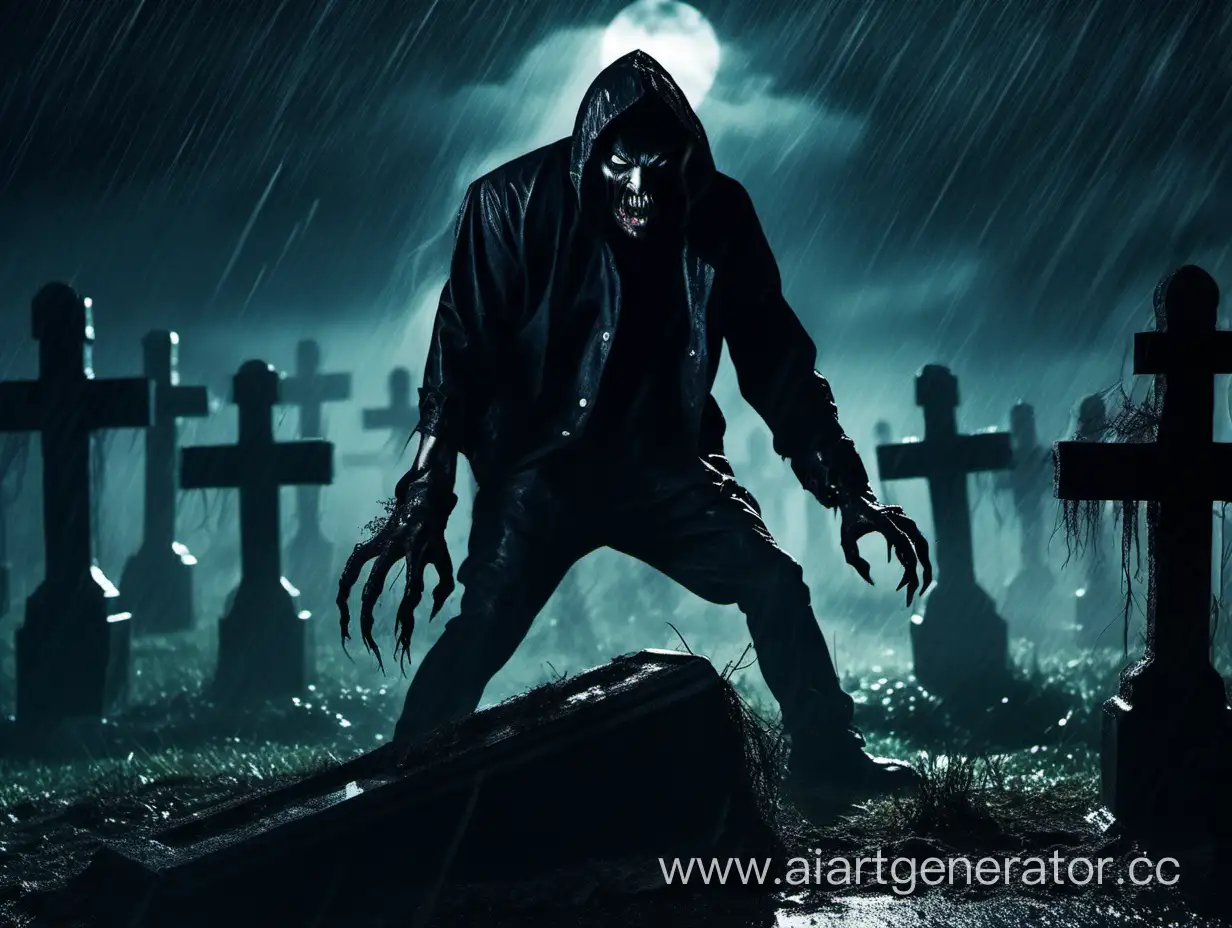 Eerie-Demon-Thug-Emerges-from-Rainy-Graveyard-at-Night