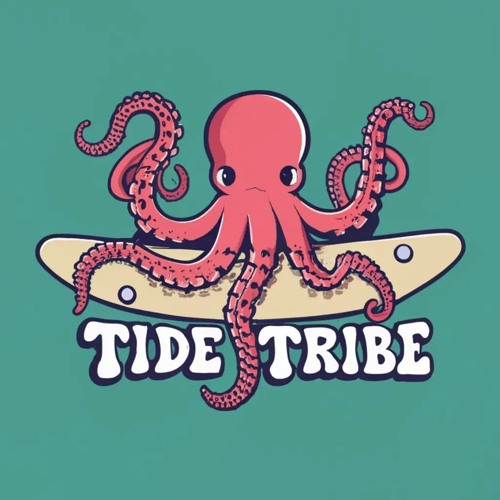 logo, octopus on a surboard, with the text "Tide Tribe", typography, be used in Travel industry