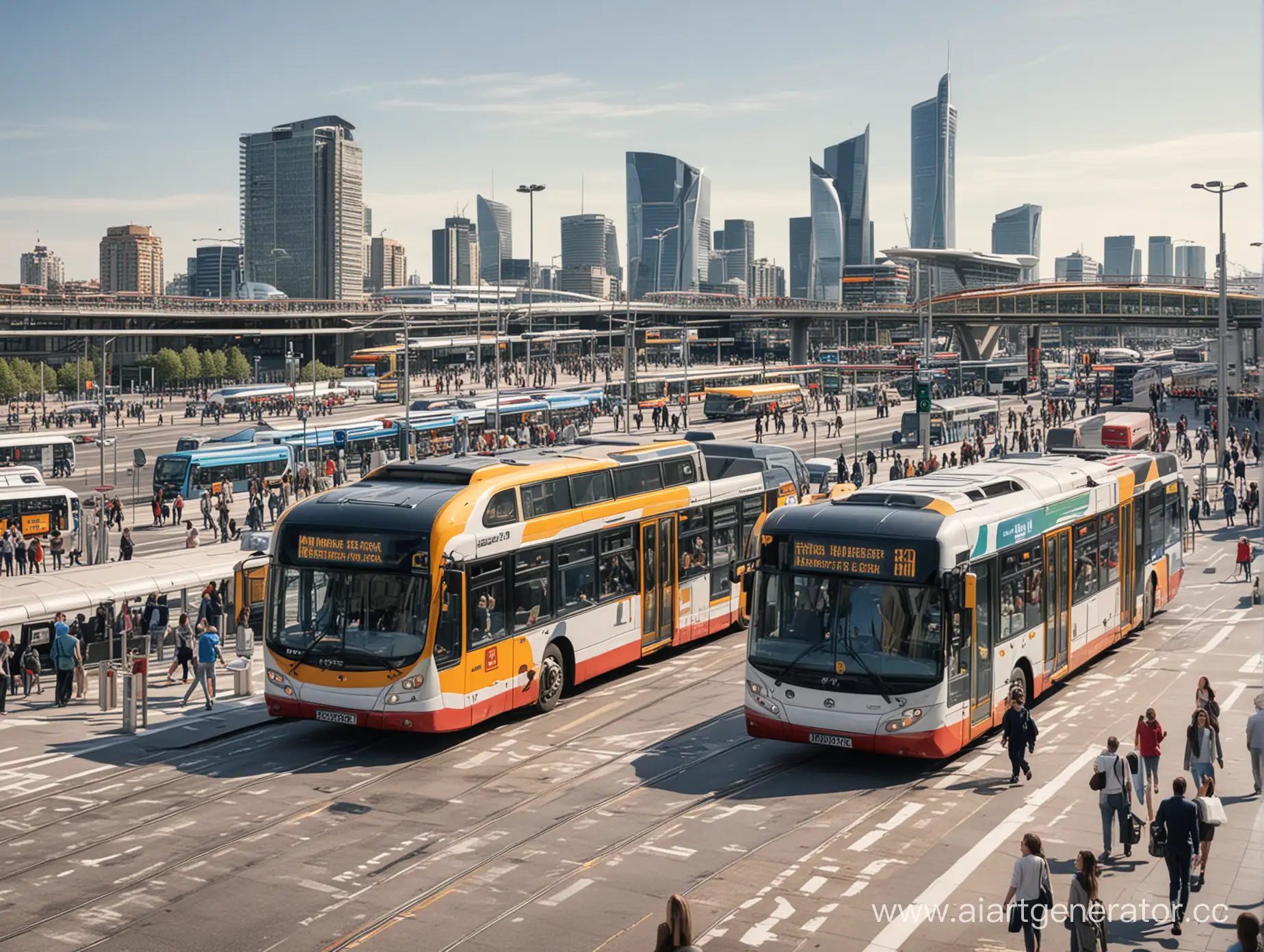 Vibrant-Urban-Transport-Hub-with-Buses-Trams-Metro-Bicycles-Trains-and-Airport-Terminal