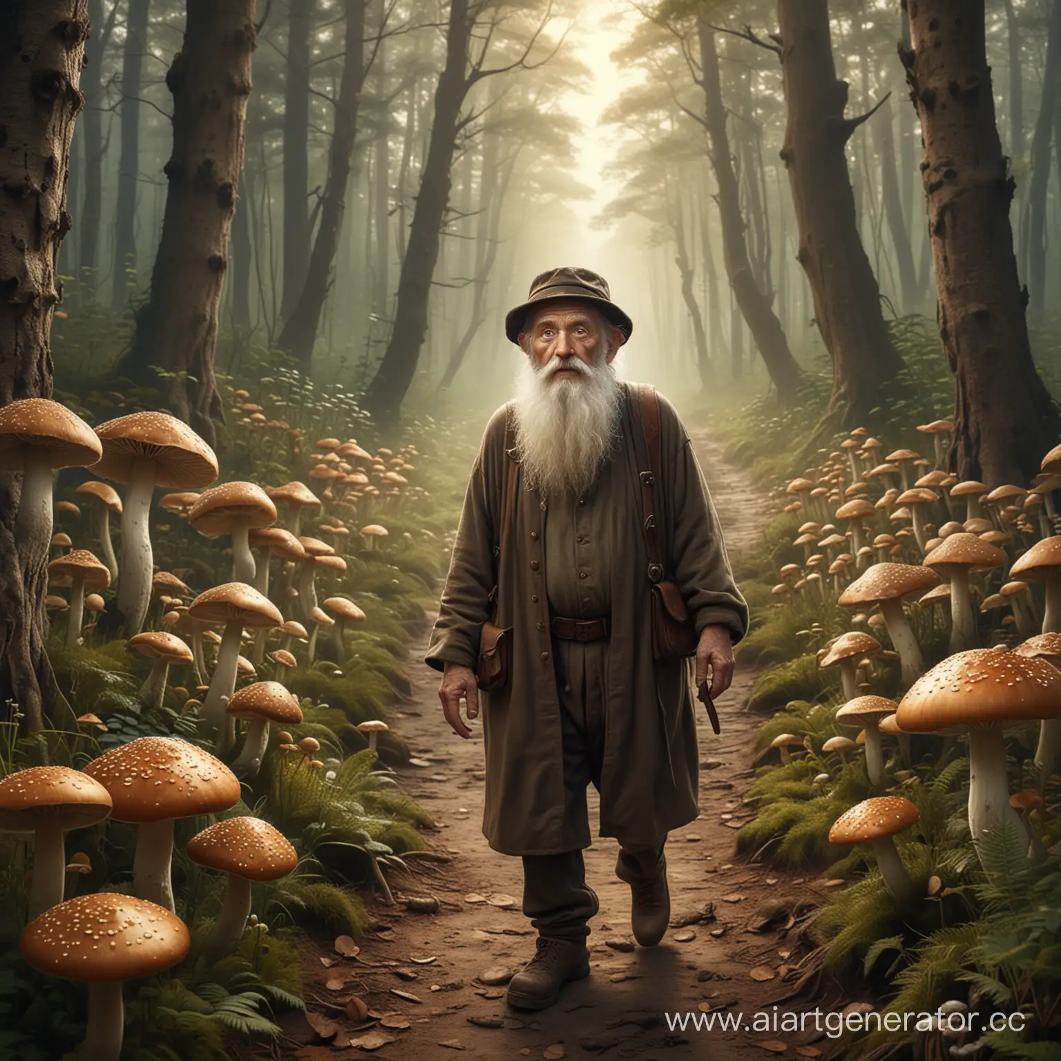 Fantasy-Style-Forest-Stroll-with-Amorphous-Old-Man-and-Mushroom-Escorts