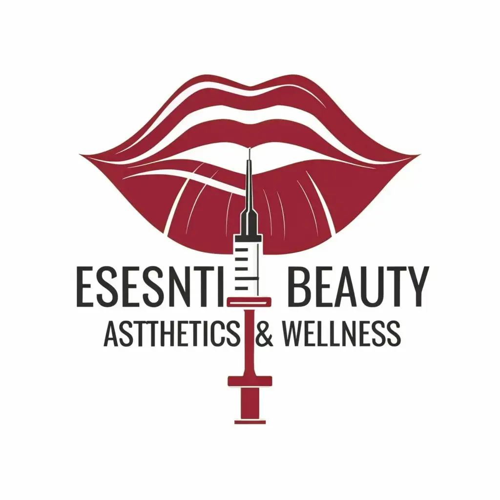 logo, lips, injection, with the text "Essential Beauty Aesthetics & Wellness", typography, be used in Entertainment industry